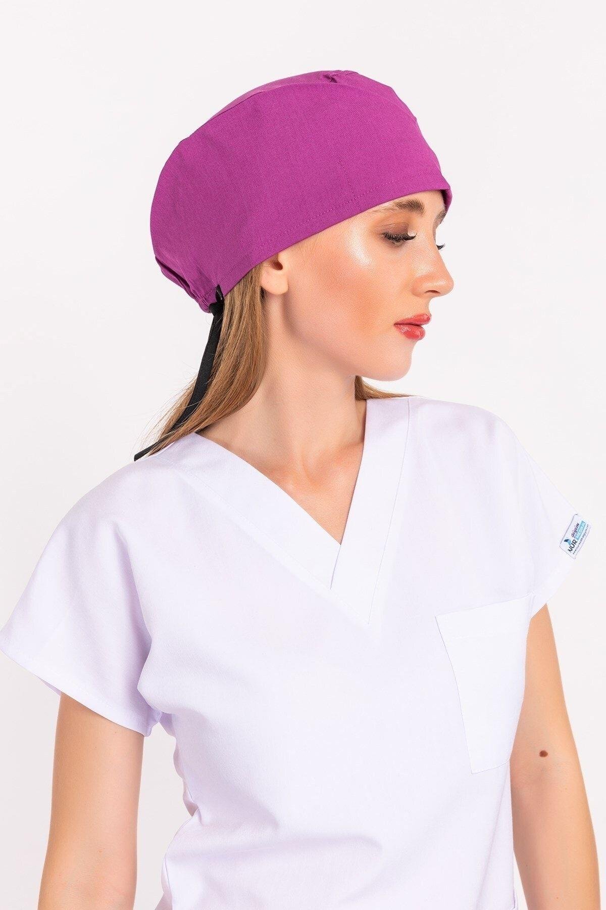Kadın Açık Mor Cerrahi Hastane Doktor Hemşire Aşçı Bonesi-Nur Medikal Giyim