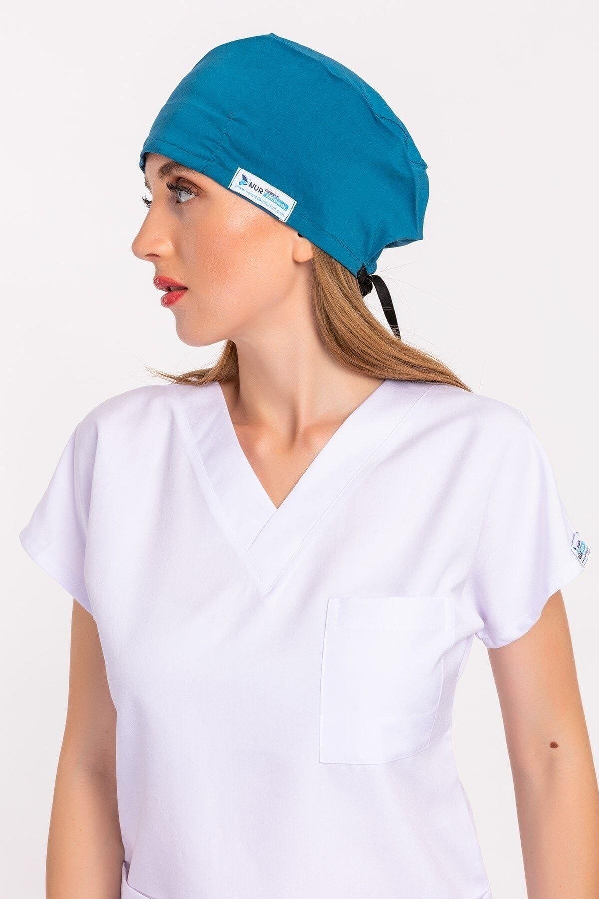 Kadın Açık Petrol Mavi Doktor Hemşire Hastane Aşçı Cerrahi Bone B137-Nur Medikal Giyim
