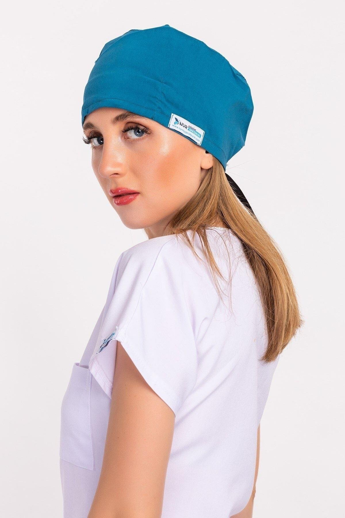 Kadın Açık Petrol Mavi Doktor Hemşire Hastane Aşçı Cerrahi Bone B137-Nur Medikal Giyim