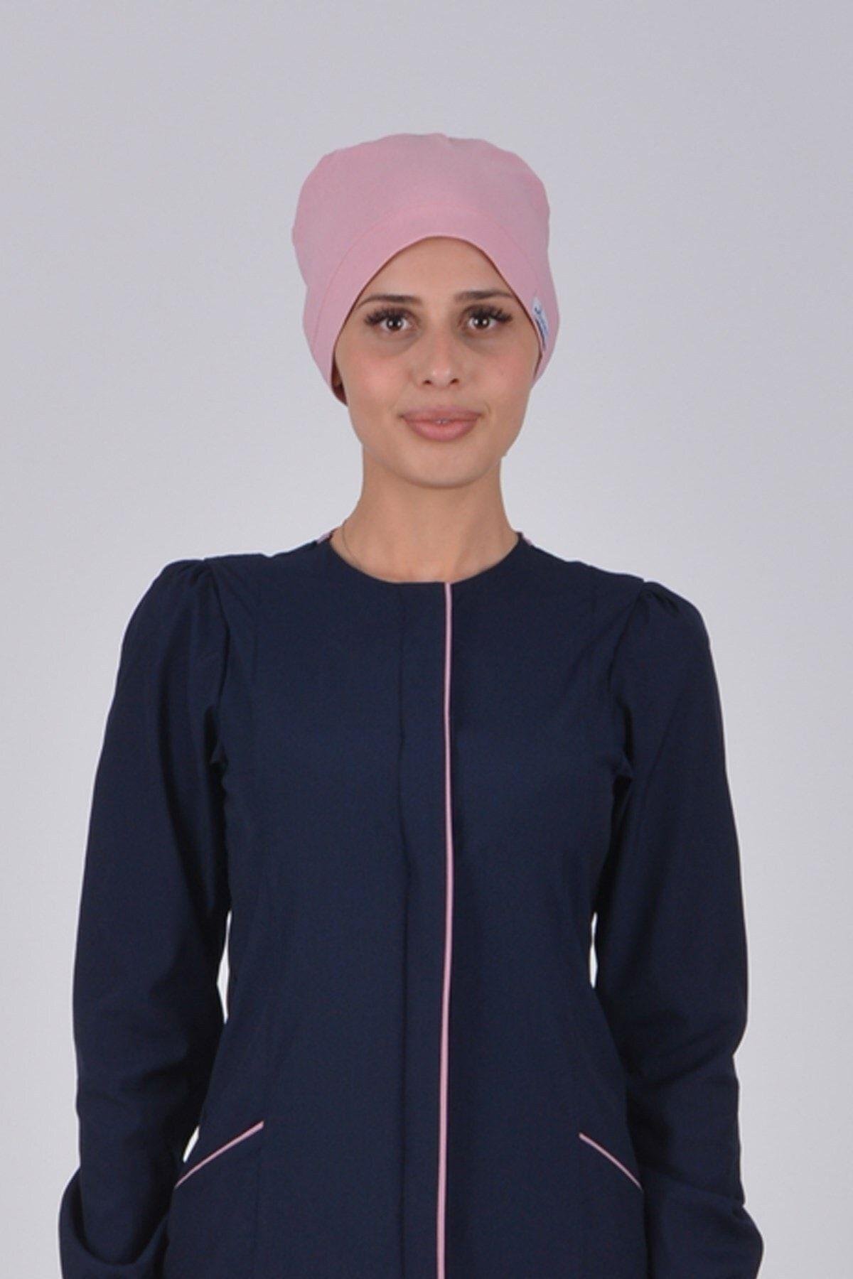 Kadın Açık Pudra Tesettür Doktor Hemşire Aşçı Cerrahi Hastane Bonesi-Nur Medikal Giyim