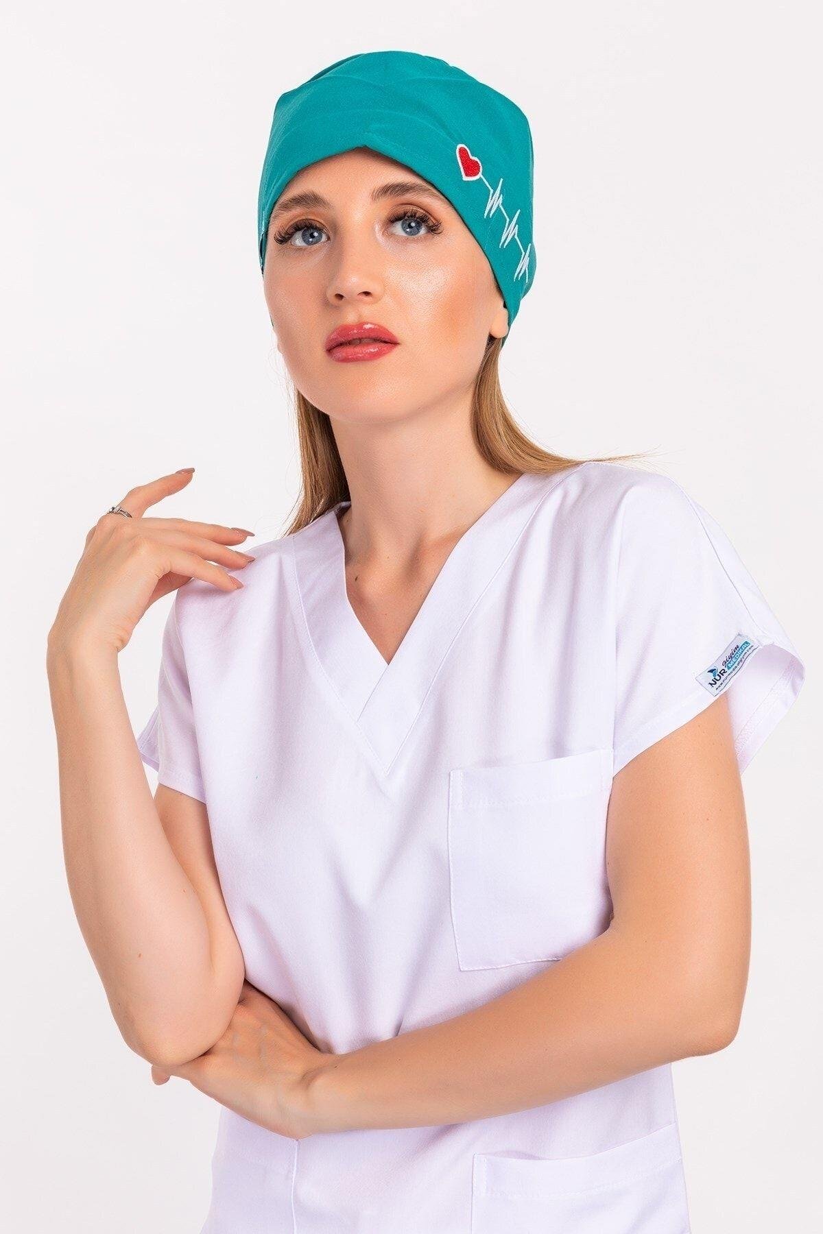 Kadın Ameliyat Yeşili Kalp Ritim Bone-Nur Medikal Giyim