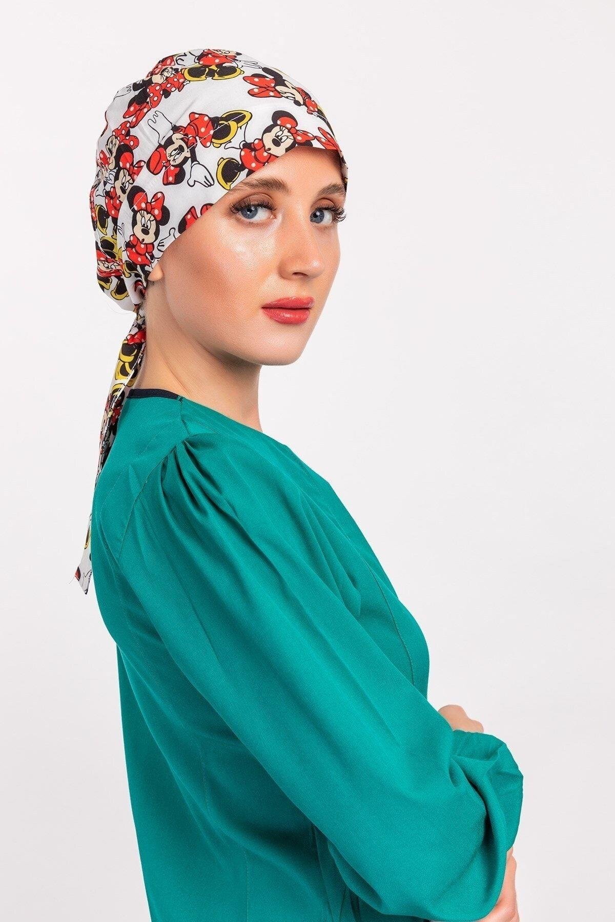 Kadın Beyaz Minnie Mouse Hemşire Doktor Tesettür Bone-Nur Medikal Giyim