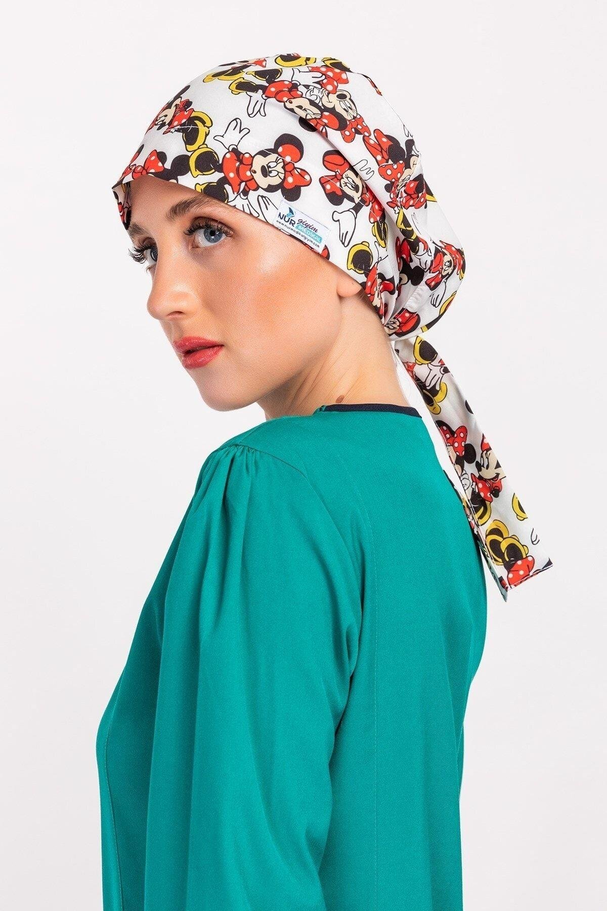 Kadın Beyaz Minnie Mouse Hemşire Doktor Tesettür Bone-Nur Medikal Giyim