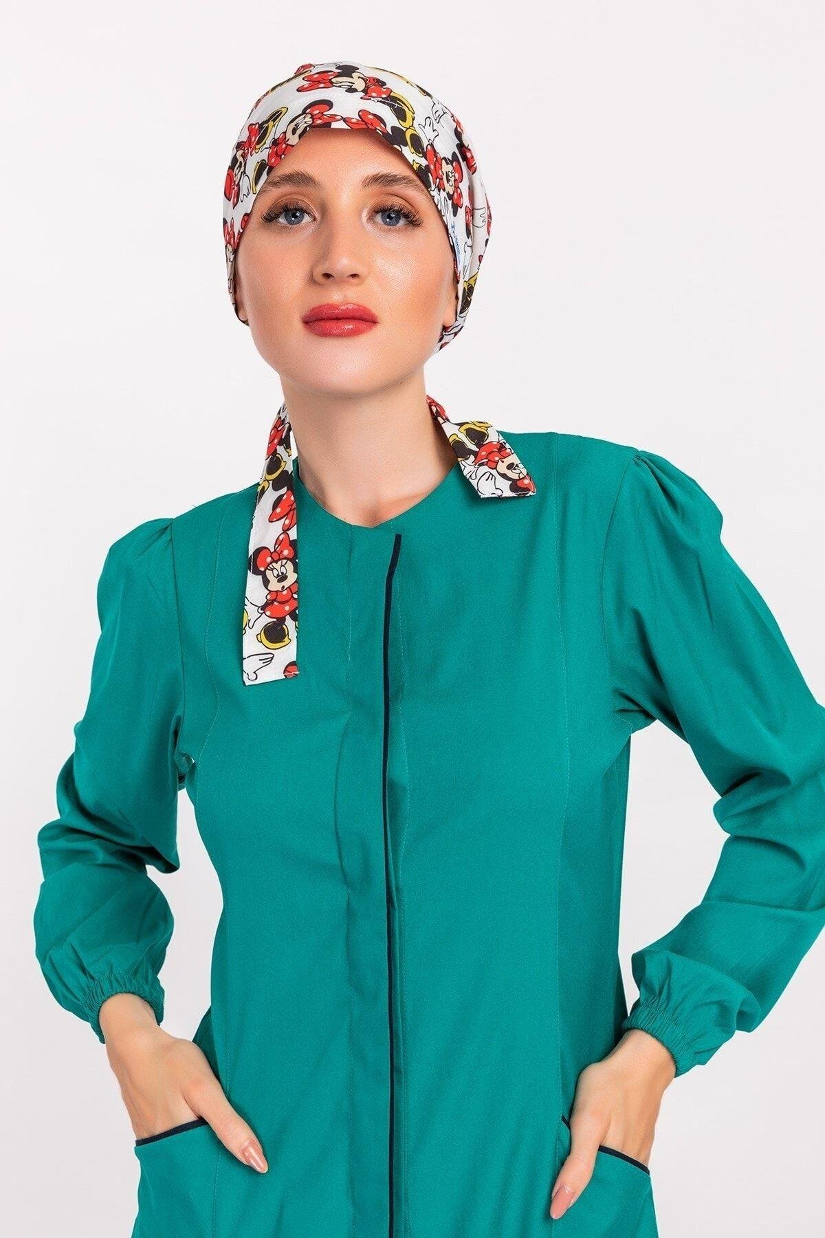 Kadın Beyaz Minnie Mouse Hemşire Doktor Tesettür Bone-Nur Medikal Giyim