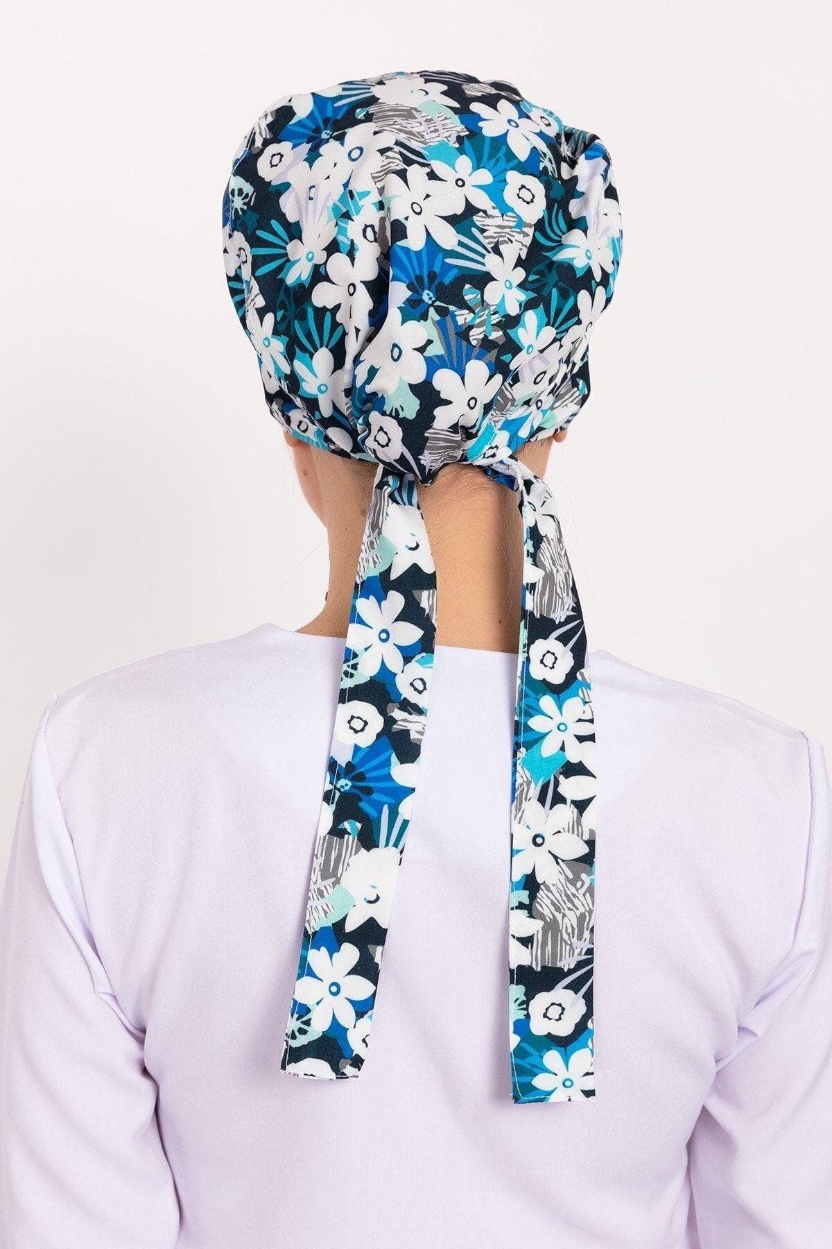 Kadın Beyaz Papatya Desenli Tesettür Doktor Hemşire Hastane Aşçı Cerrahi Bone-Nur Medikal Giyim