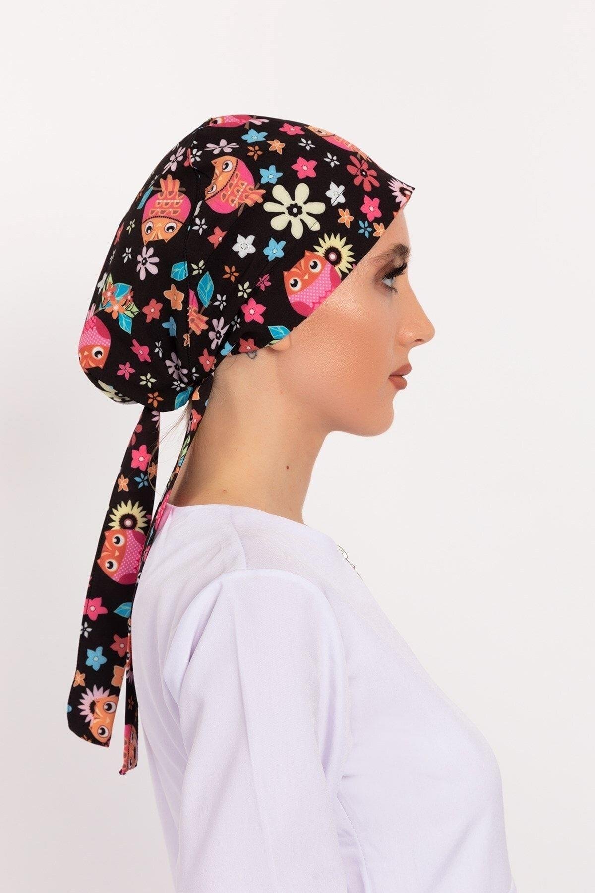 Kadın Çiçekli Baykuş Desenli Tesettür Doktor Hemşire Hastane Aşçı Cerrahi Bone-Nur Medikal Giyim