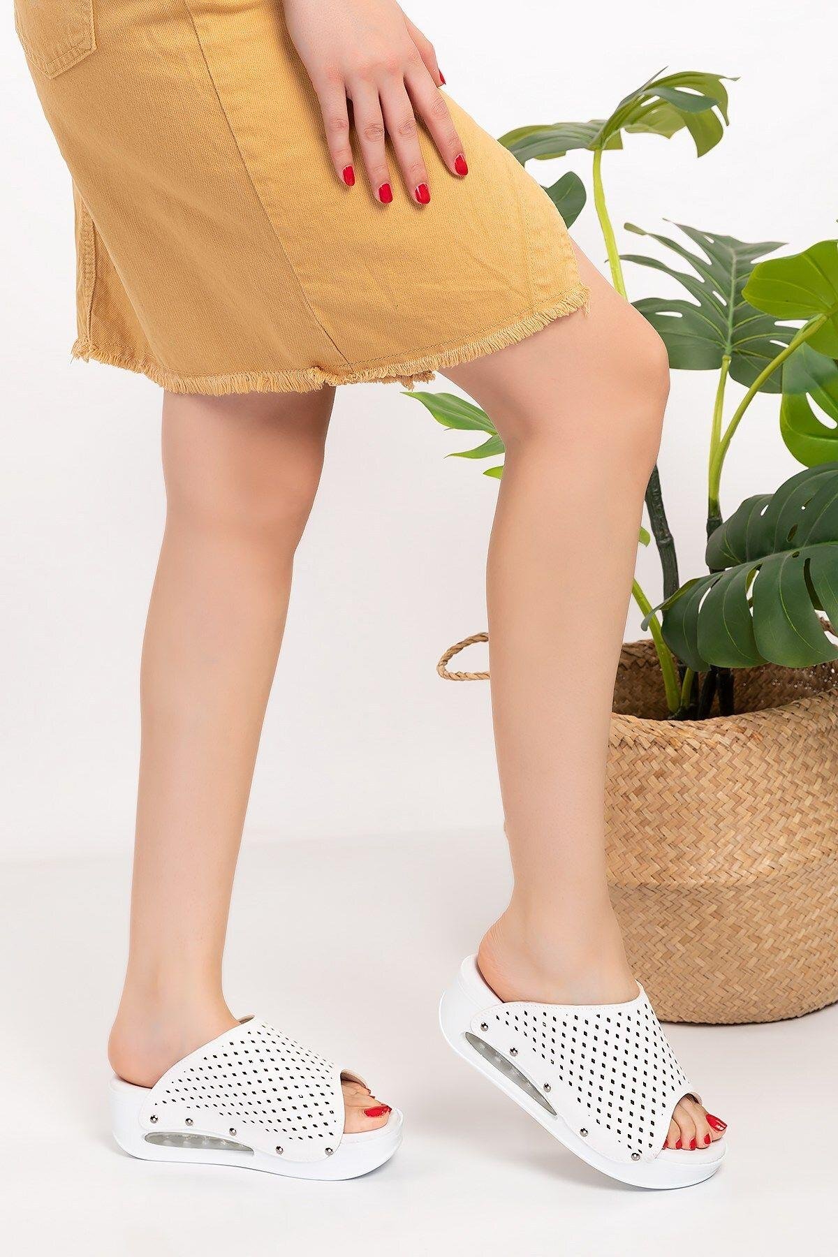 Kadın Düz Baklava Desenli Açık Airmax Taban Ortopedik Terlik Hastane Doktor Hemşire Terliği-Nur Ortopedi