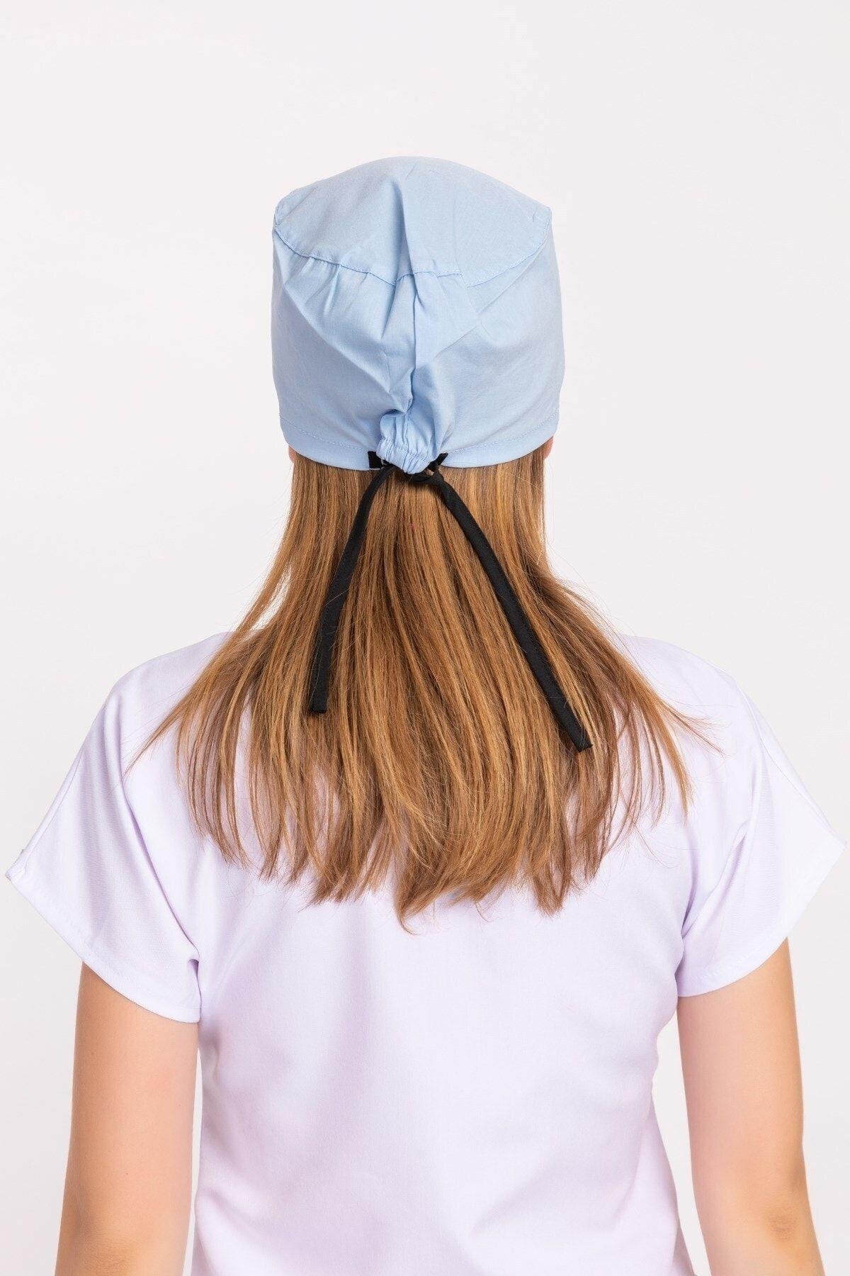 Kadın Düz Bebe Mavi Hastane Doktor Hemşire Aşçı Bonesi-Nur Medikal Giyim