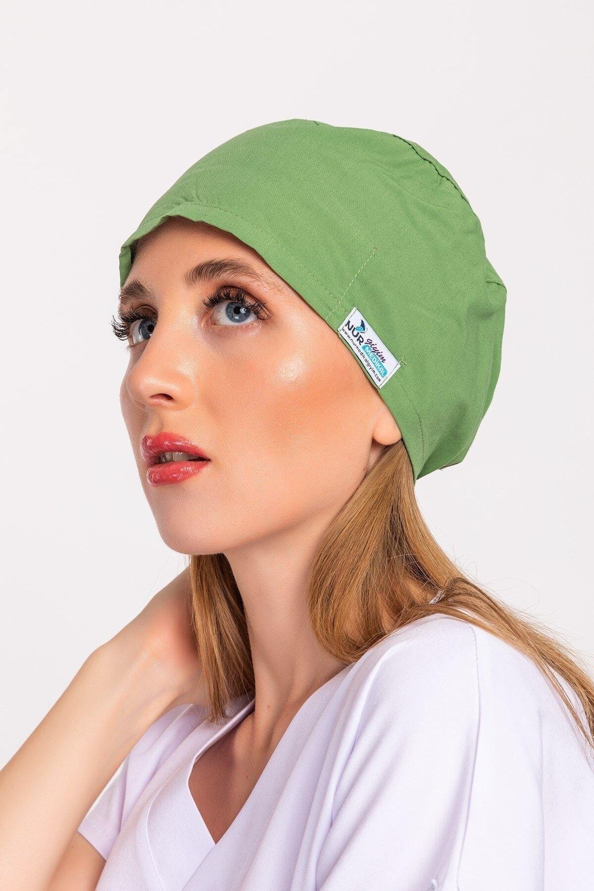 Kadın Düz Fıstık Yeşili Renk Doktor Hemşire Hastane Aşçı Medikal Cerrahi Bone-Nur Medikal Giyim