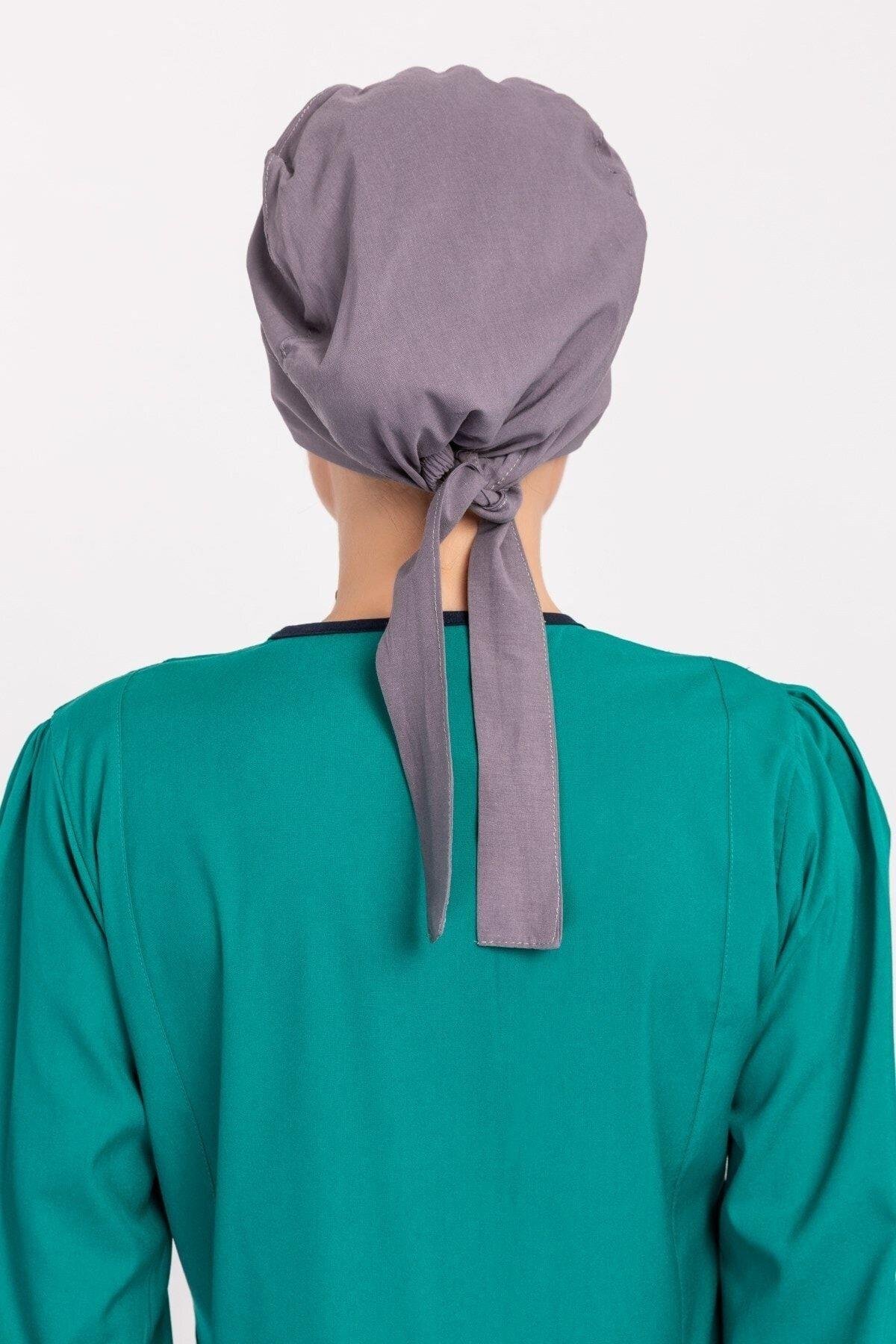 Kadın Düz Gri Desenli Tesettür Doktor Hemşire Hastane Aşçı Cerrahi Bone-Nur Medikal Giyim