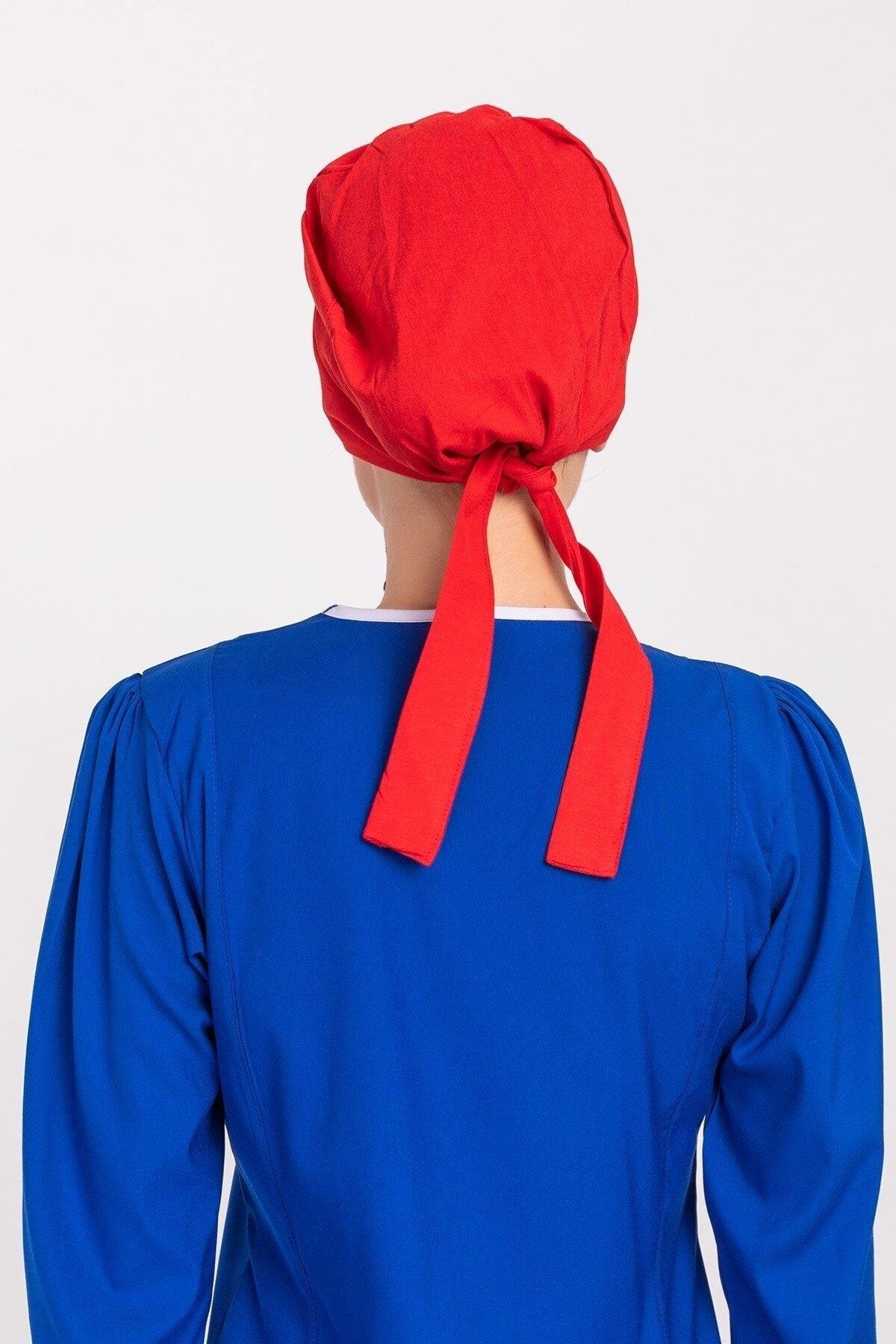 Kadın Düz Kırmızı Tesettür Doktor Hemşire Hastane Aşçı Cerrahi Bone-Nur Medikal Giyim