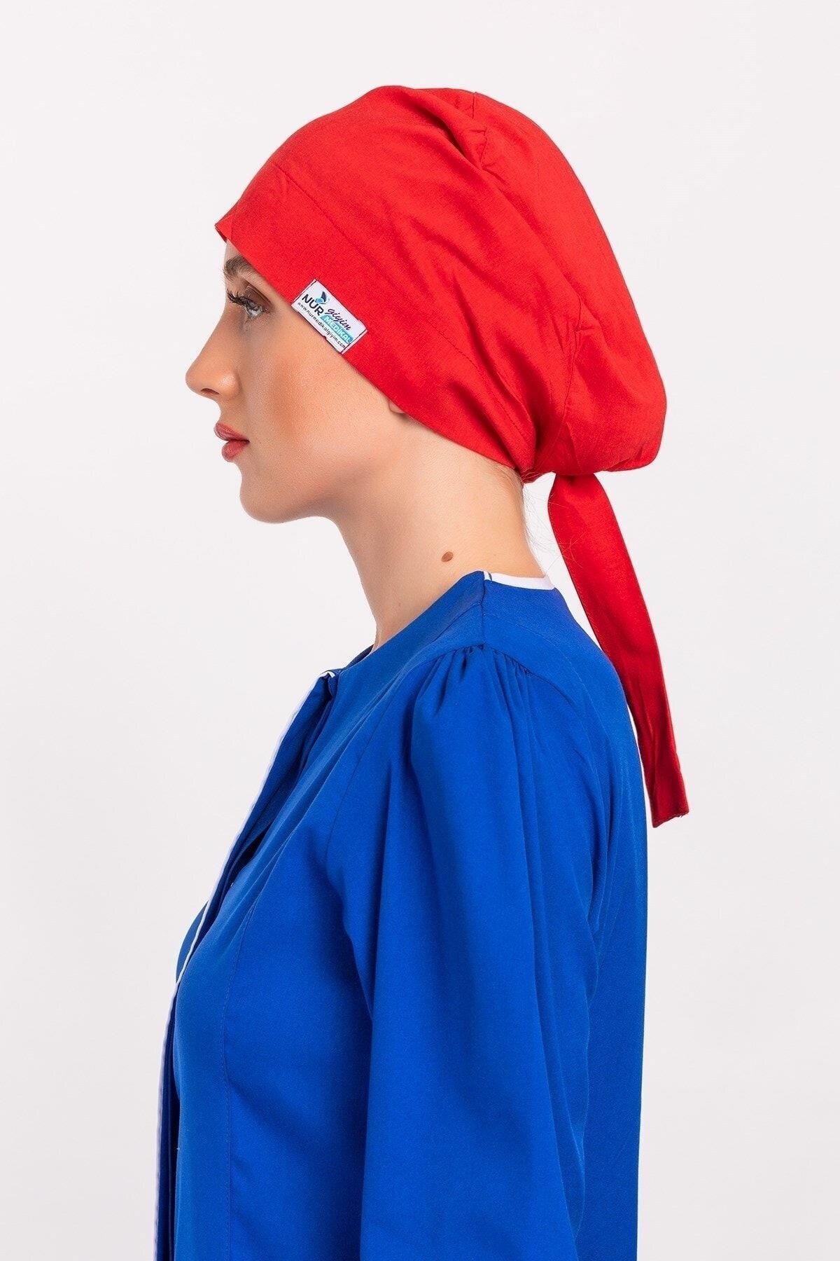 Kadın Düz Kırmızı Tesettür Doktor Hemşire Hastane Aşçı Cerrahi Bone-Nur Medikal Giyim