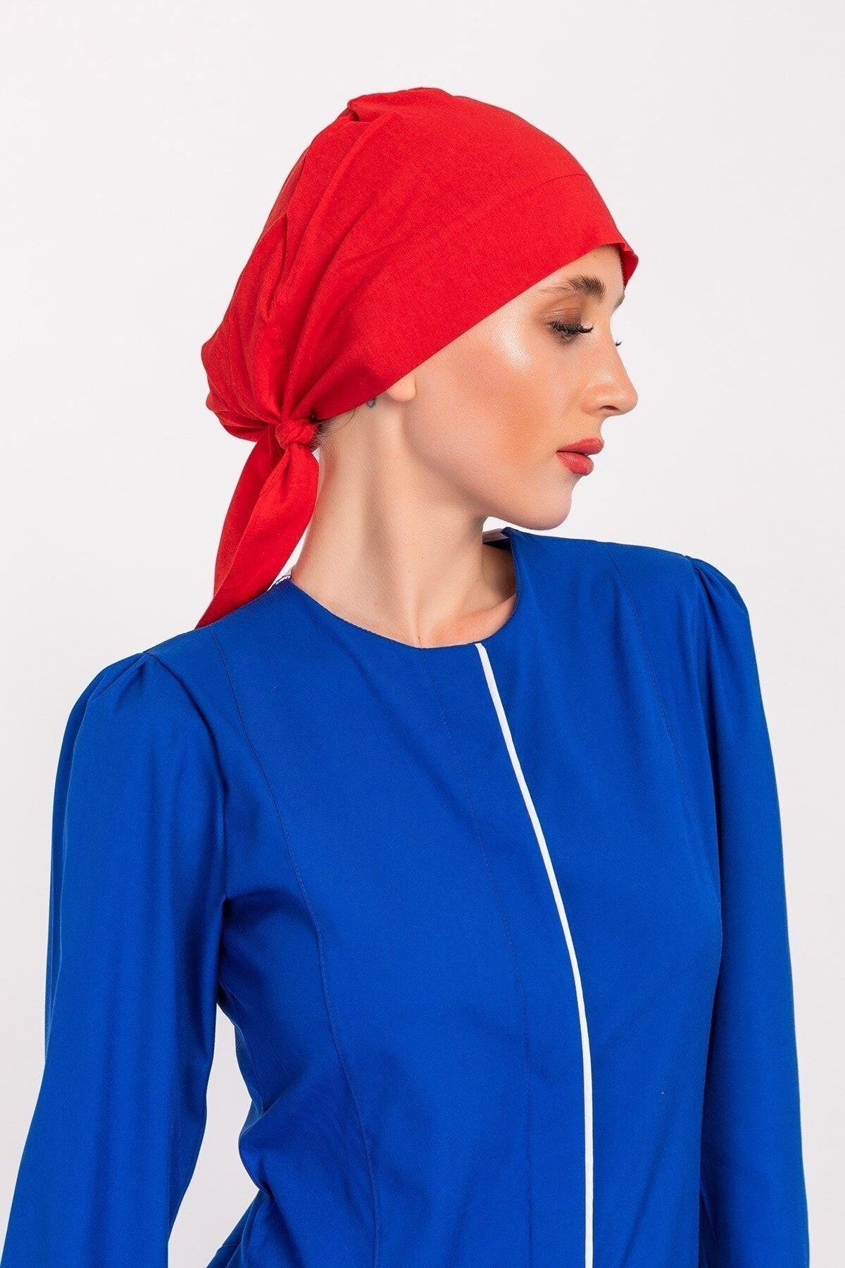 Kadın Düz Kırmızı Tesettür Doktor Hemşire Hastane Aşçı Cerrahi Bone-Nur Medikal Giyim