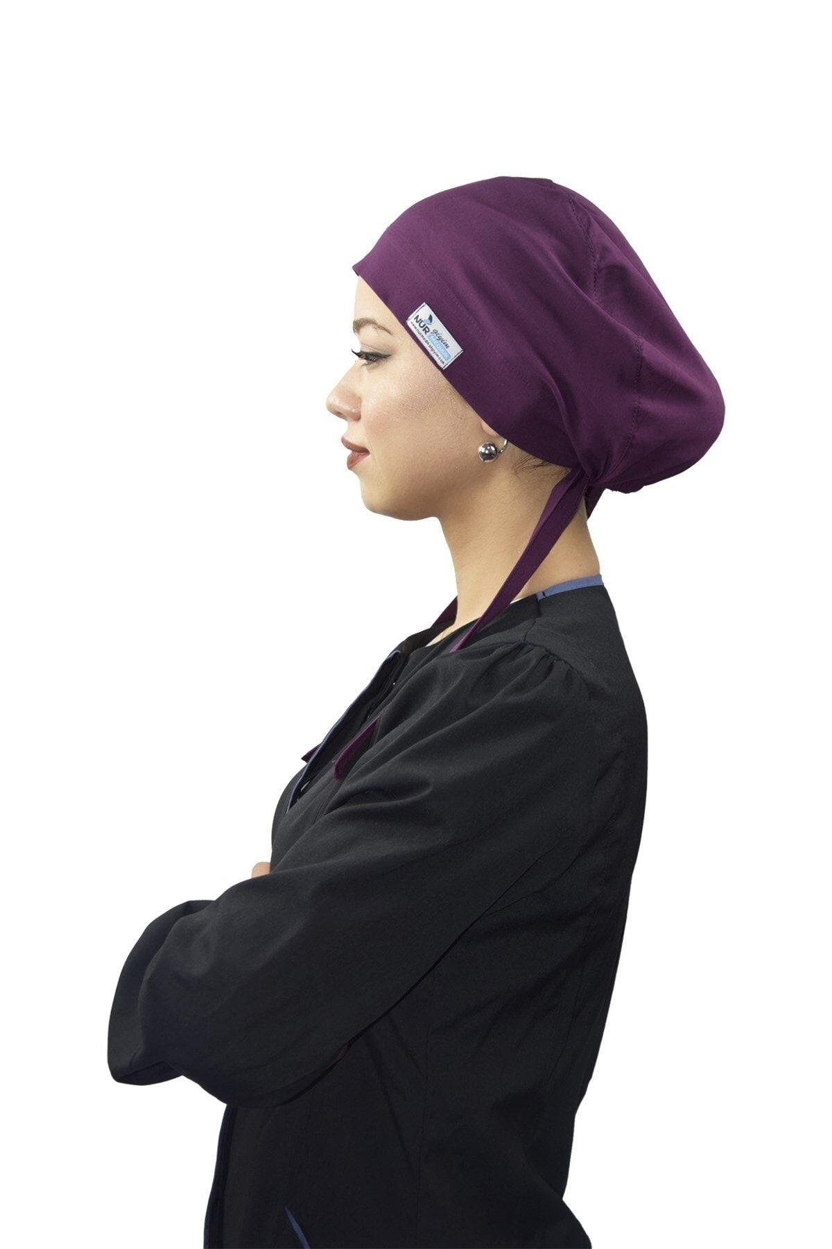 Kadın Düz Koyu Mürdüm Tesettür Doktor Hemşire Aşçı Cerrahi Bonesi-Nur Ortopedi