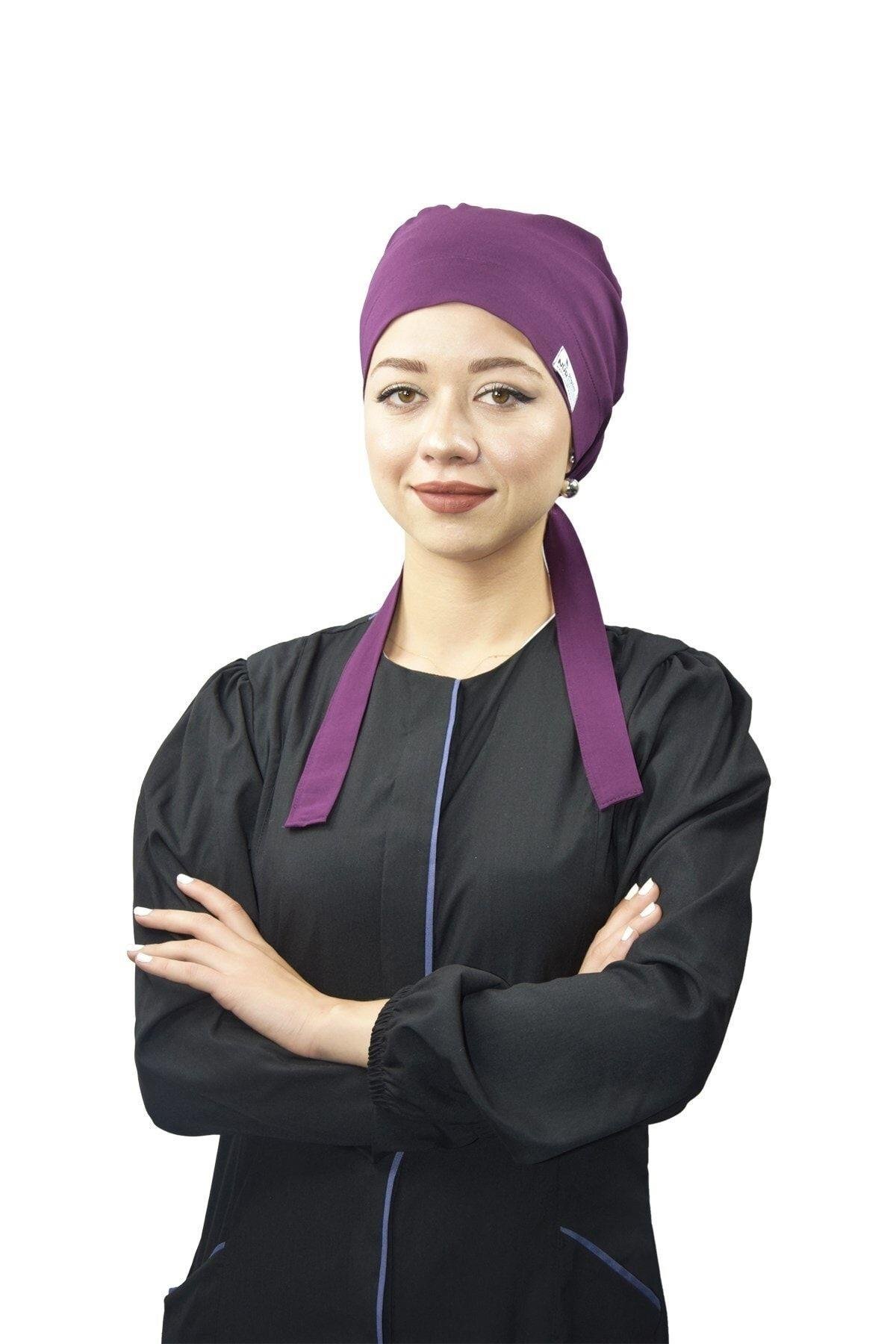 Kadın Düz Koyu Mürdüm Tesettür Doktor Hemşire Aşçı Cerrahi Bonesi-Nur Ortopedi