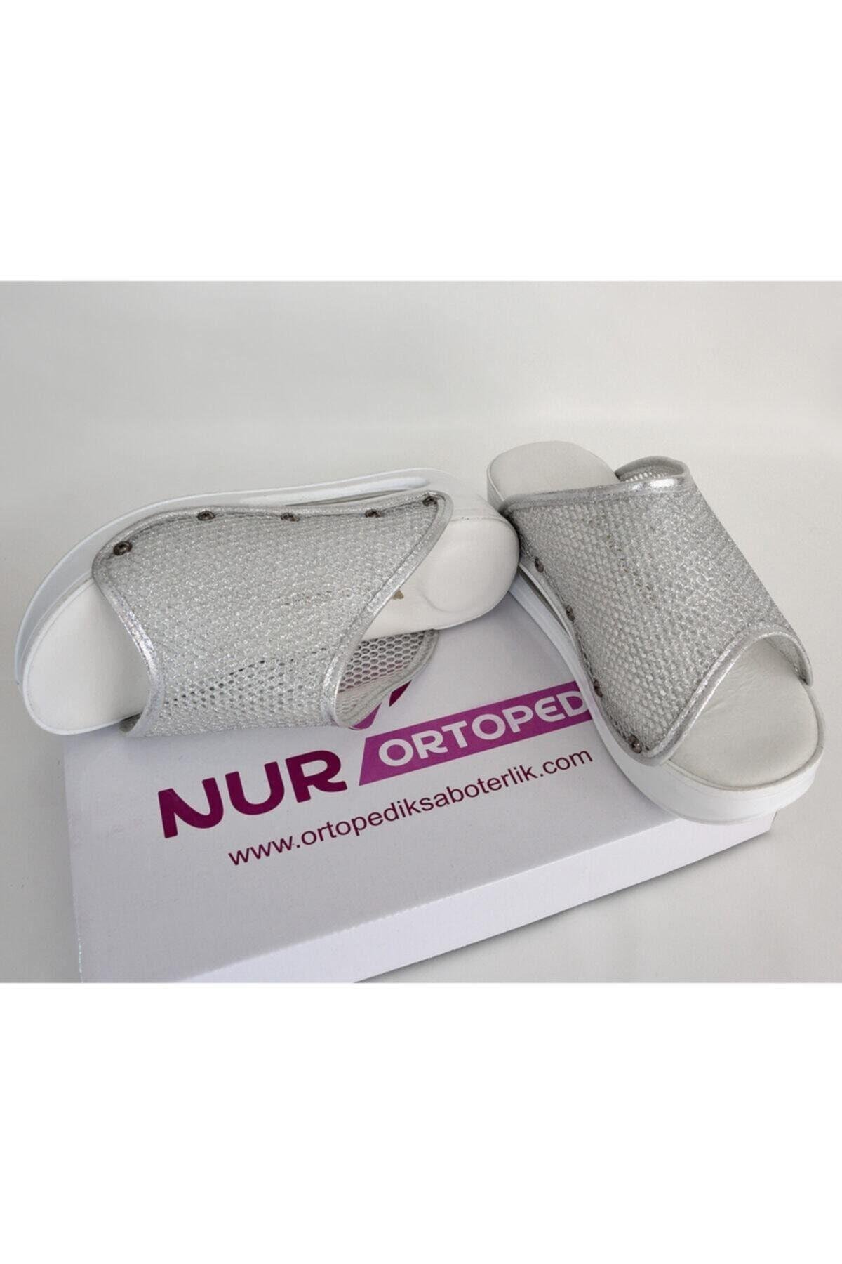 Kadın Gümüş Simli Rengi Açık Model Airmax Terlik-Nur Ortopedi