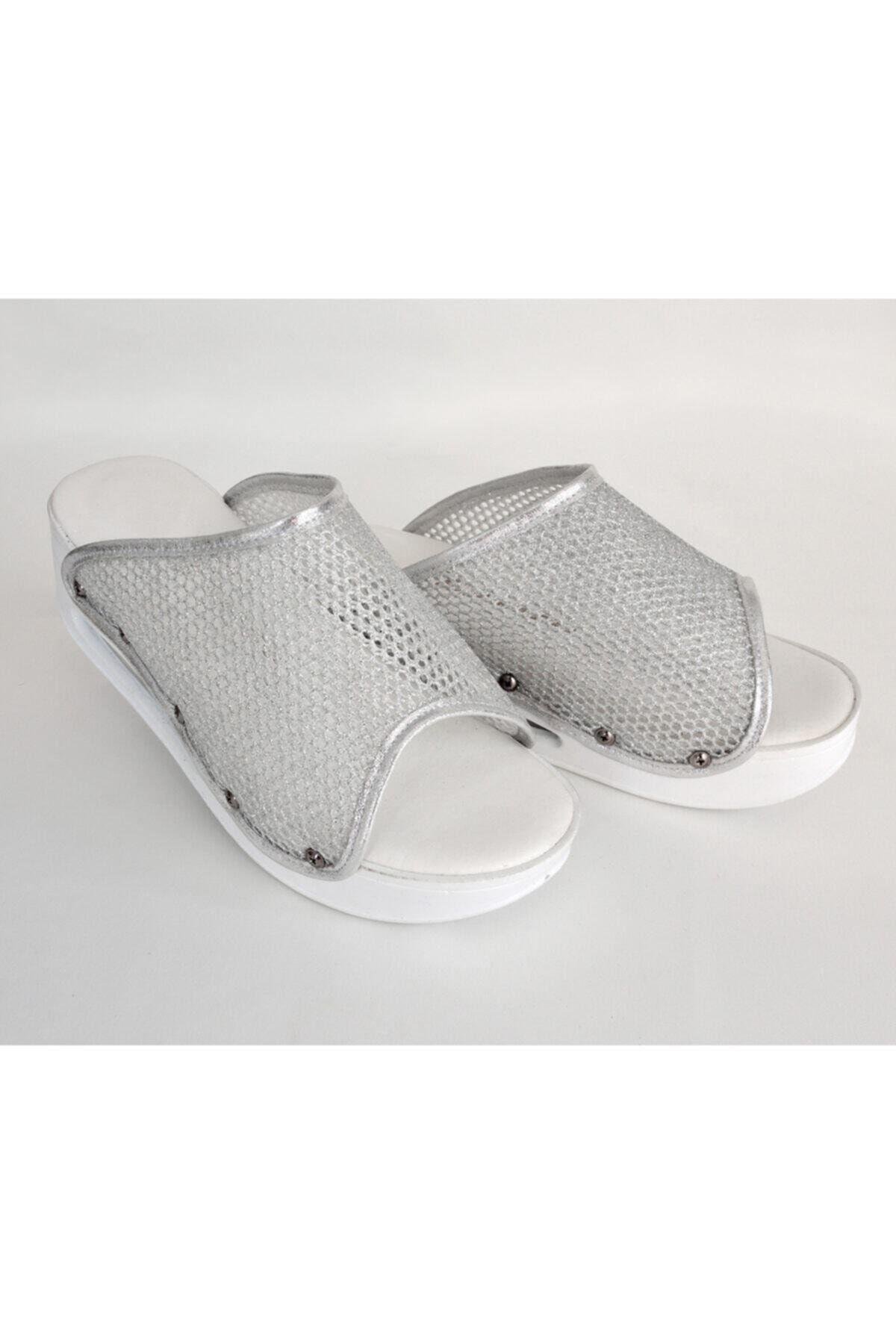 Kadın Gümüş Simli Rengi Açık Model Airmax Terlik-Nur Ortopedi