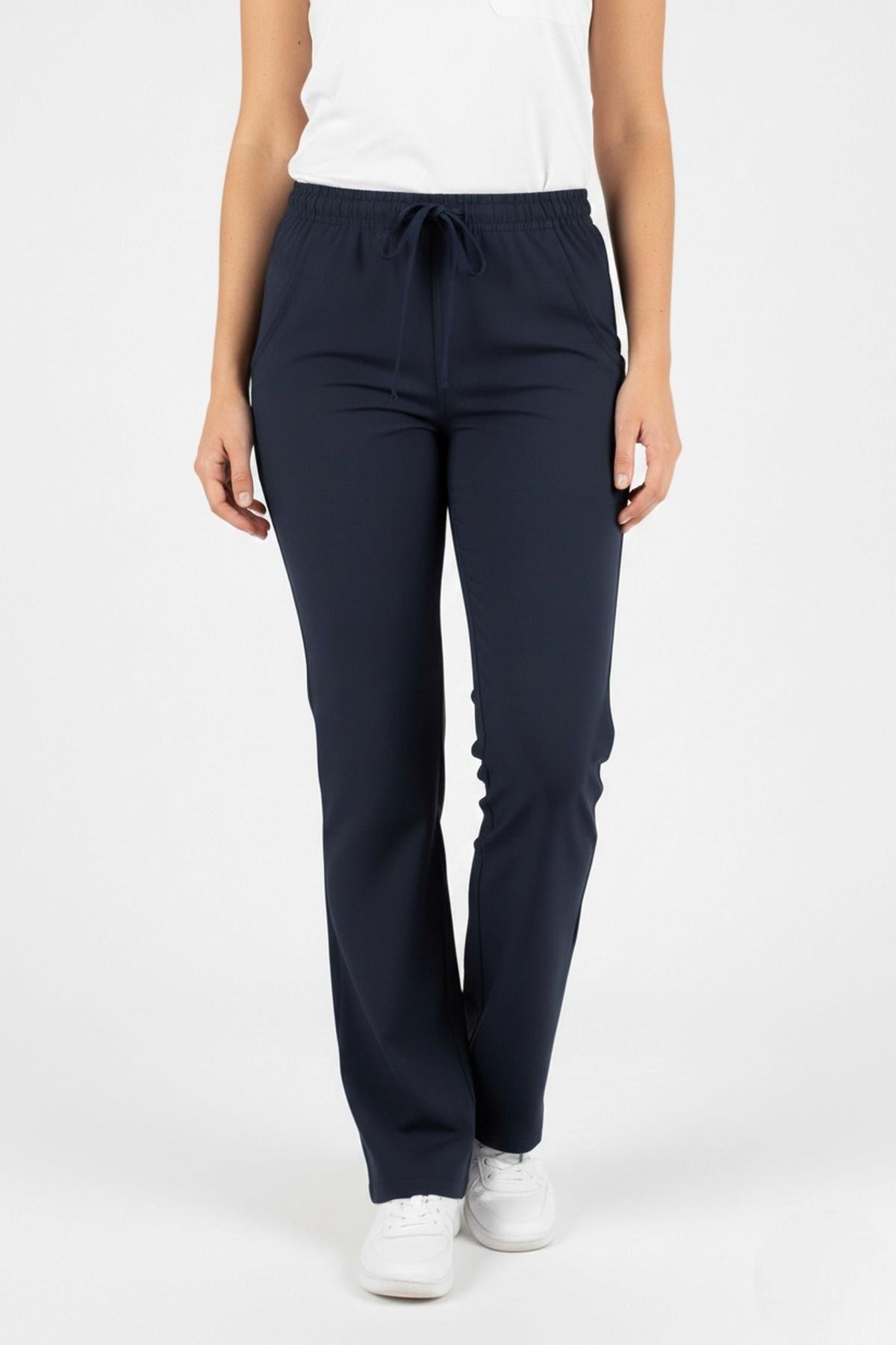 Kadın Lacivert Likralı İspanyol Paça Doktor Hemşire Scrubs Pantolonu-Nur Medikal Giyim