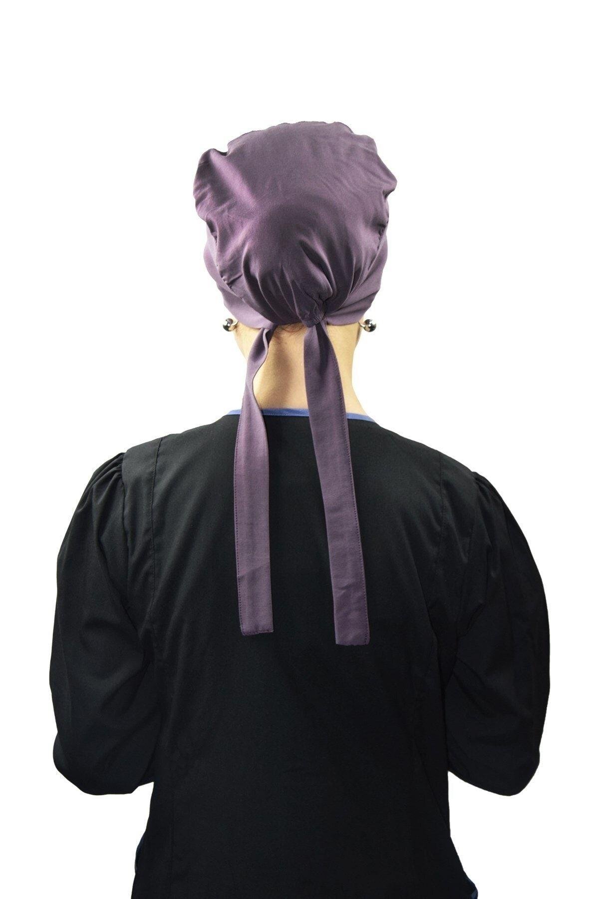 Kadın Likralı Tesettür Düz Leylak Doktor Hemşire Aşçı Tesettür Cerrahi Bonesi-Nur Ortopedi