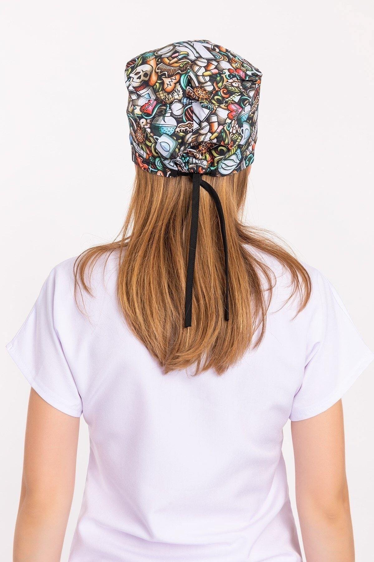 Kadın Master Likra Test Desenli Medikal Ameliyathane Cerrahi Doktor Hemşire Hastane Bonesi-Nur Medikal Giyim