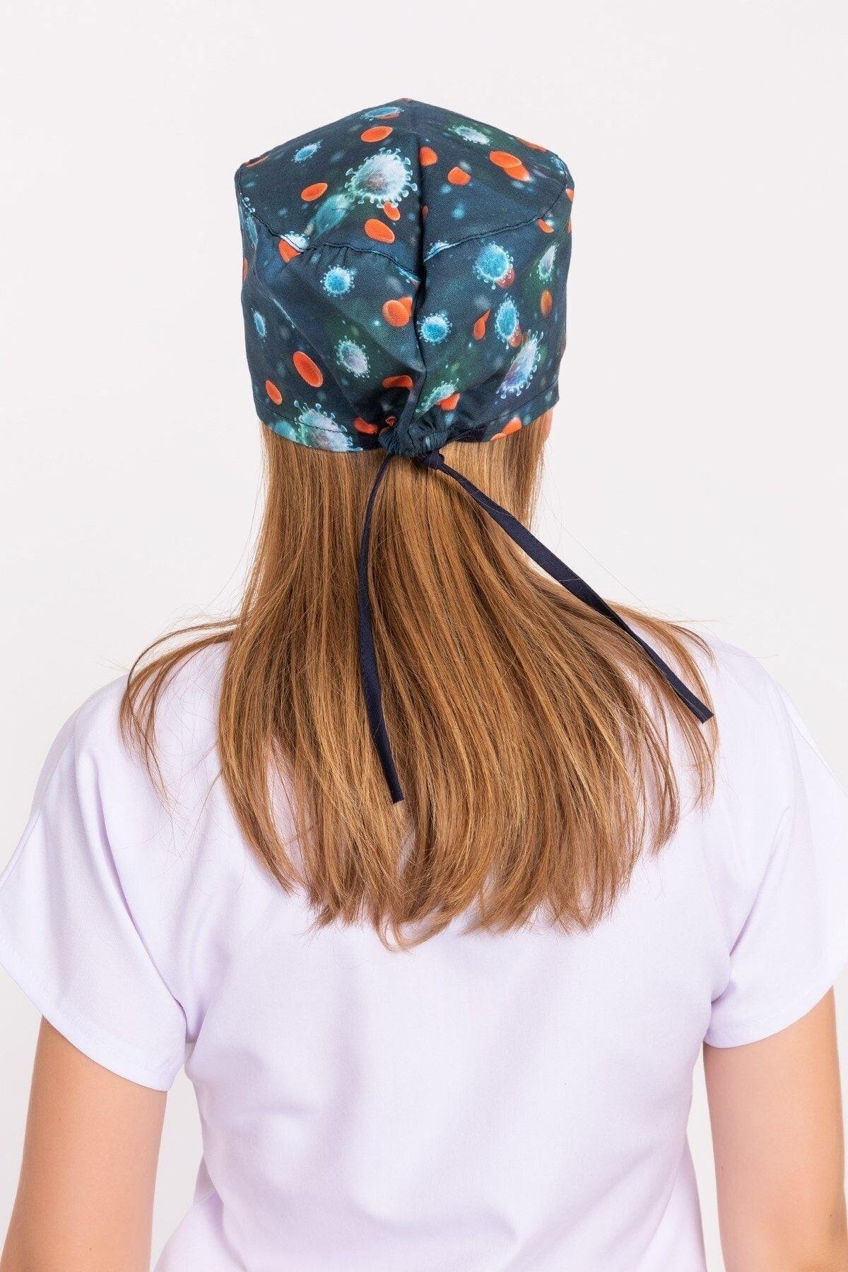 Kadın Master Likra Virüs Desenli Doktor Hemşire Hastane Cerrahi Bone-Nur Medikal Giyim