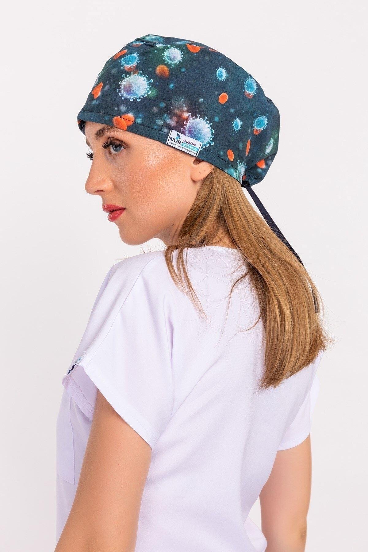 Kadın Master Likra Virüs Desenli Doktor Hemşire Hastane Cerrahi Bone-Nur Medikal Giyim