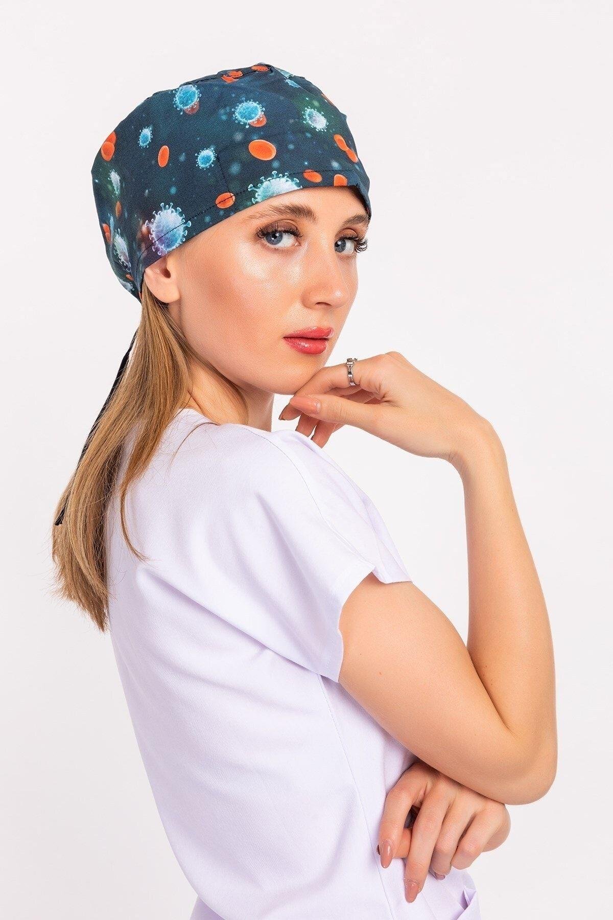 Kadın Master Likra Virüs Desenli Doktor Hemşire Hastane Cerrahi Bone-Nur Medikal Giyim