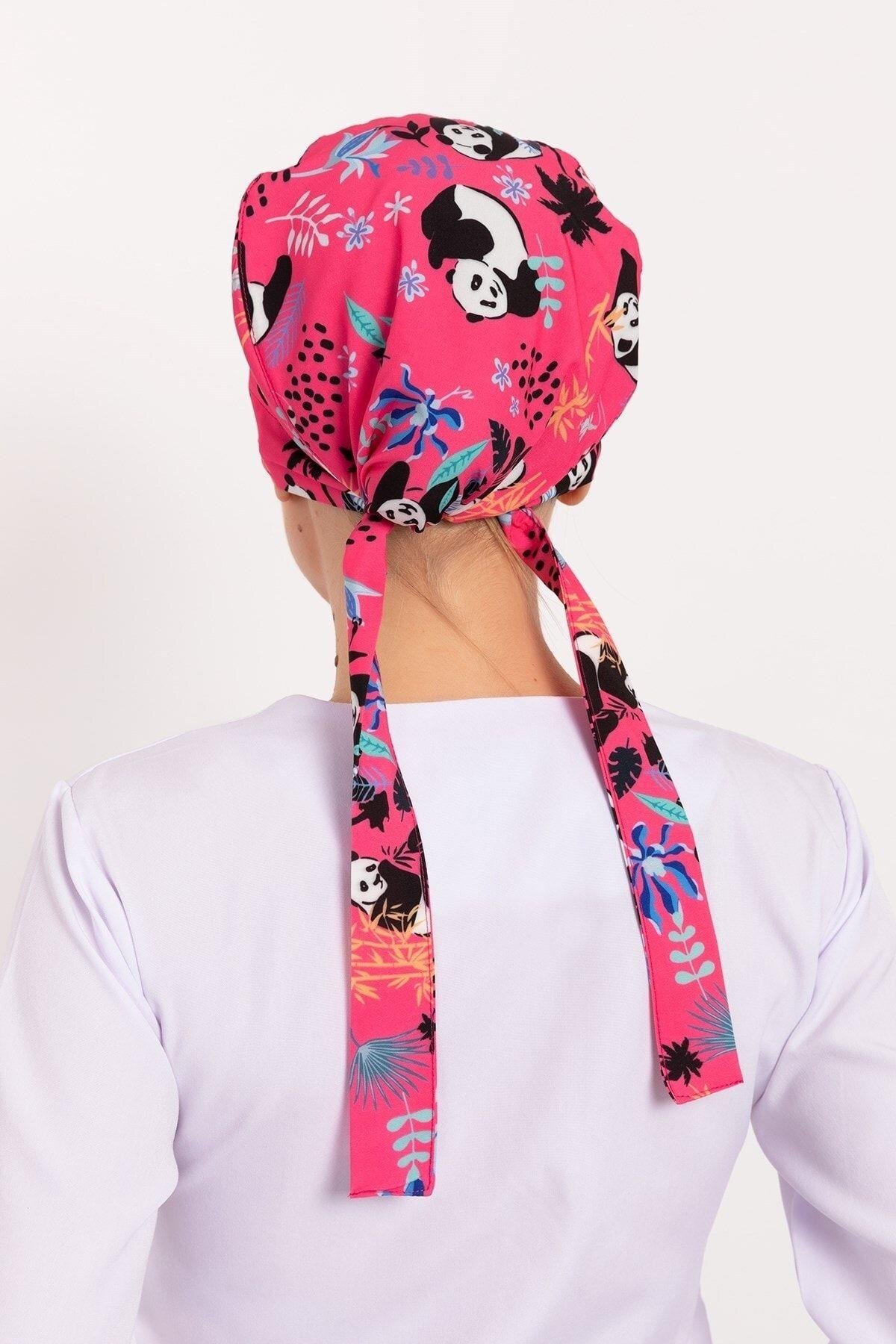 Kadın Pembe Panda Desenli Tesettür Doktor Hemşire Hastane Aşçı Cerrahi Bone-Nur Medikal Giyim