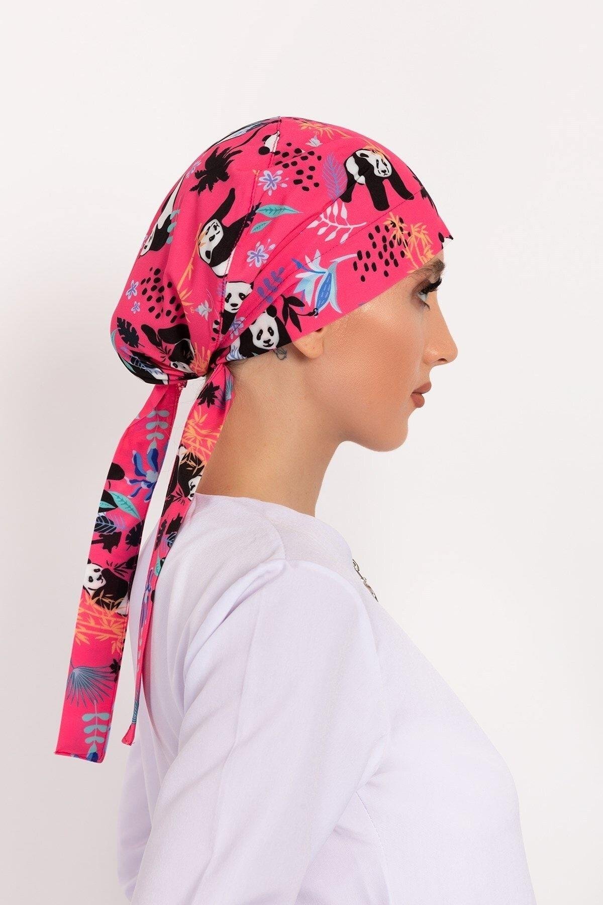 Kadın Pembe Panda Desenli Tesettür Doktor Hemşire Hastane Aşçı Cerrahi Bone-Nur Medikal Giyim