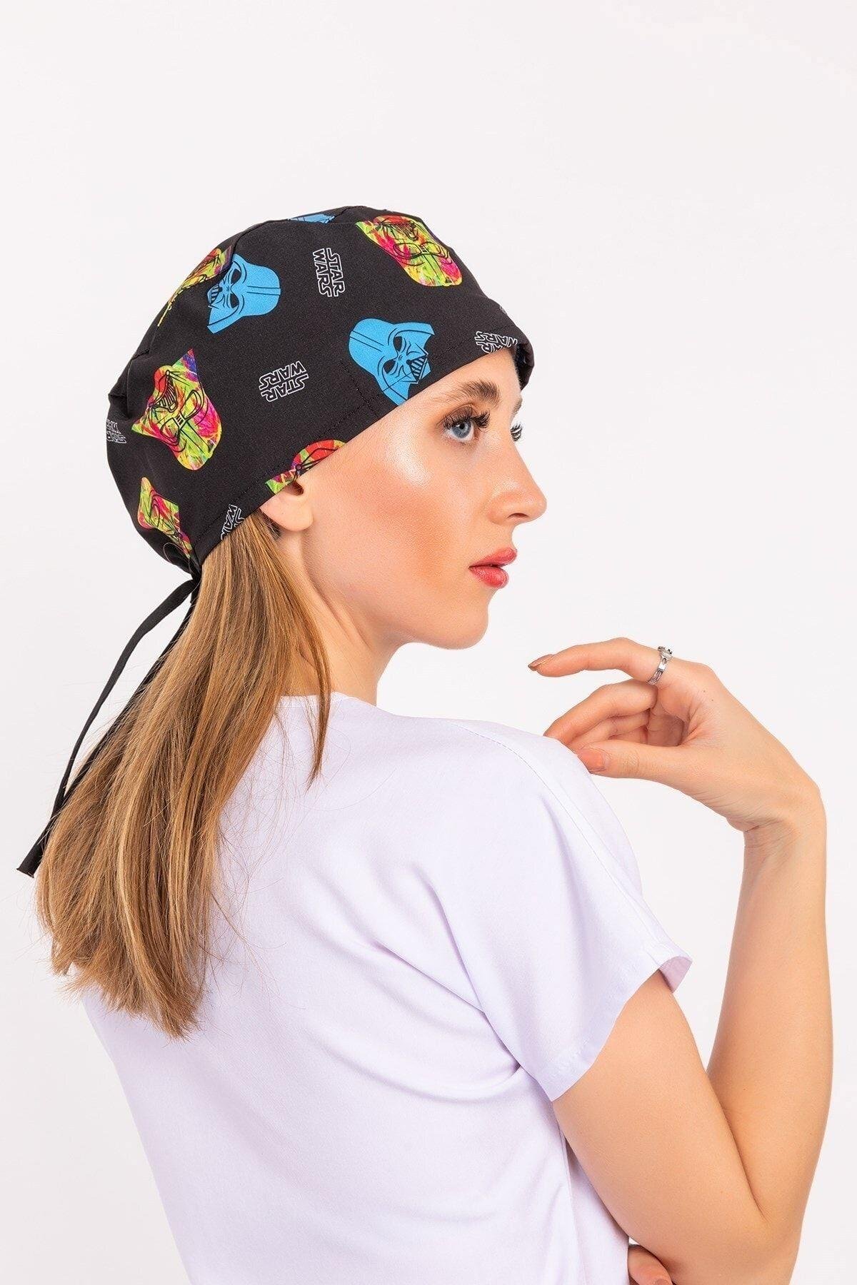 Kadın Renkli Star Wars Desenli Cerrahi Bone-Nur Medikal Giyim