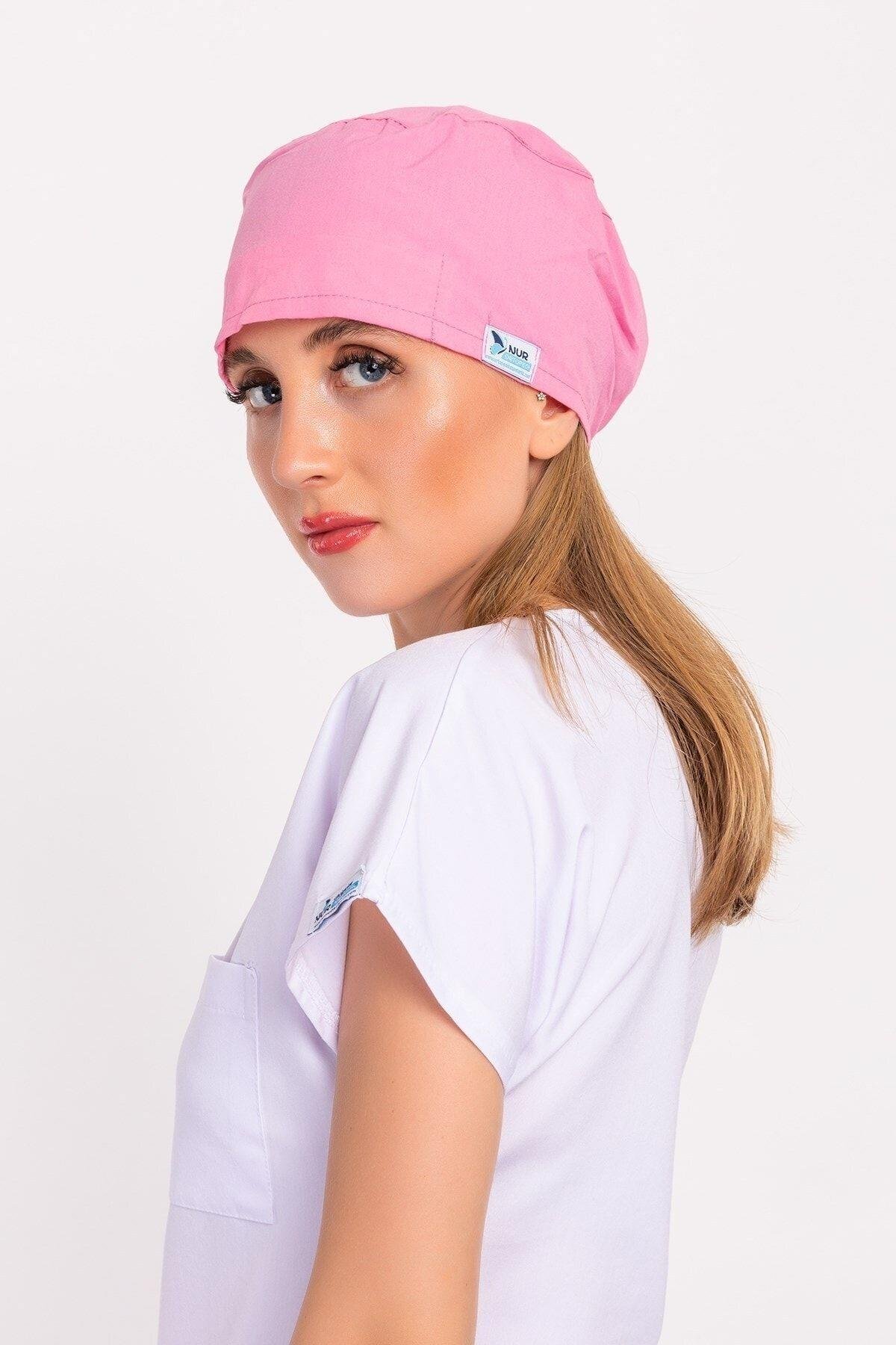 Kadın Şeker Pembe Renk Doktor Hemşire Hastane Medikal Cerrahi Bone B188-Nur Medikal Giyim