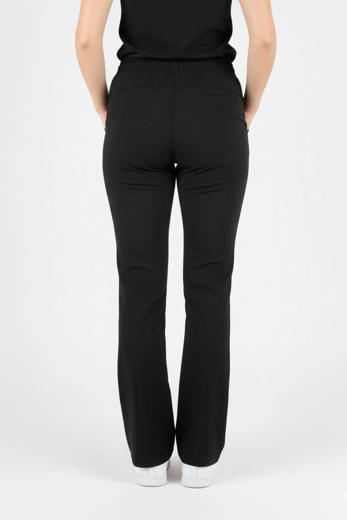 Kadın Siyah Likralı İspanyol Paça Doktor Hemşire Scrubs Pantolonu-Nur Medikal Giyim