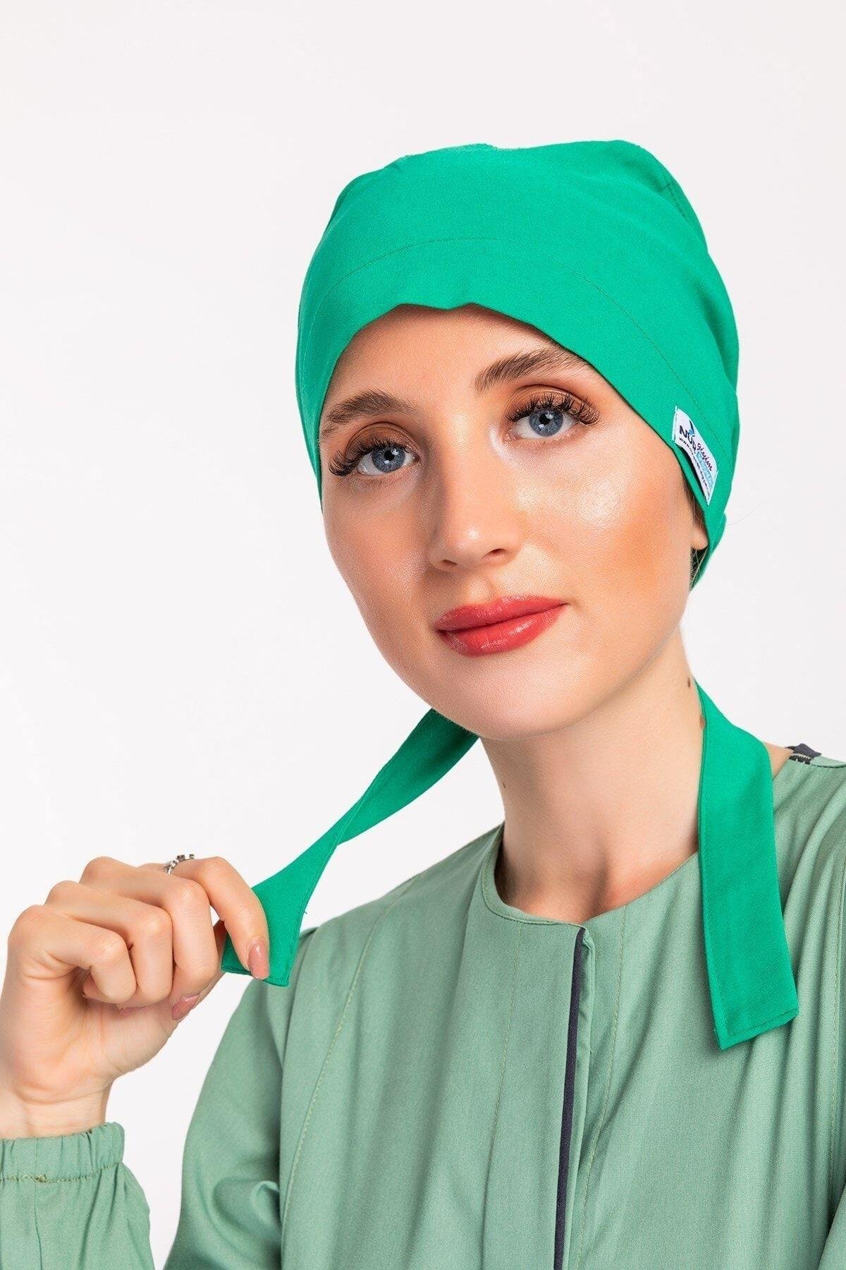 Kadın Tesettür Cerrahi Bonesi - Yaprak Yeşili-Nur Medikal Giyim