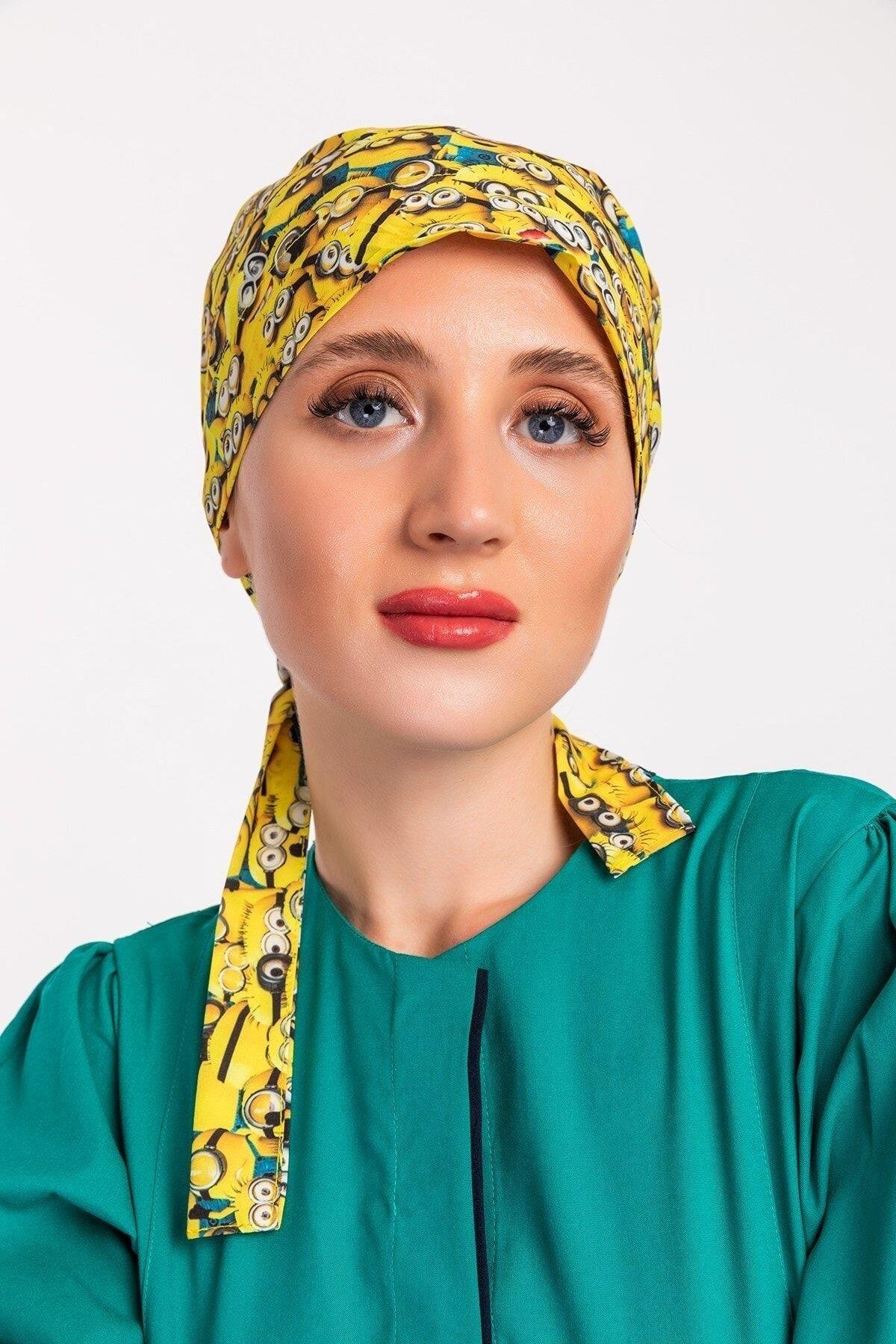 Kadın Tesettür Desenli Bone - Minyonlar-Nur Medikal Giyim