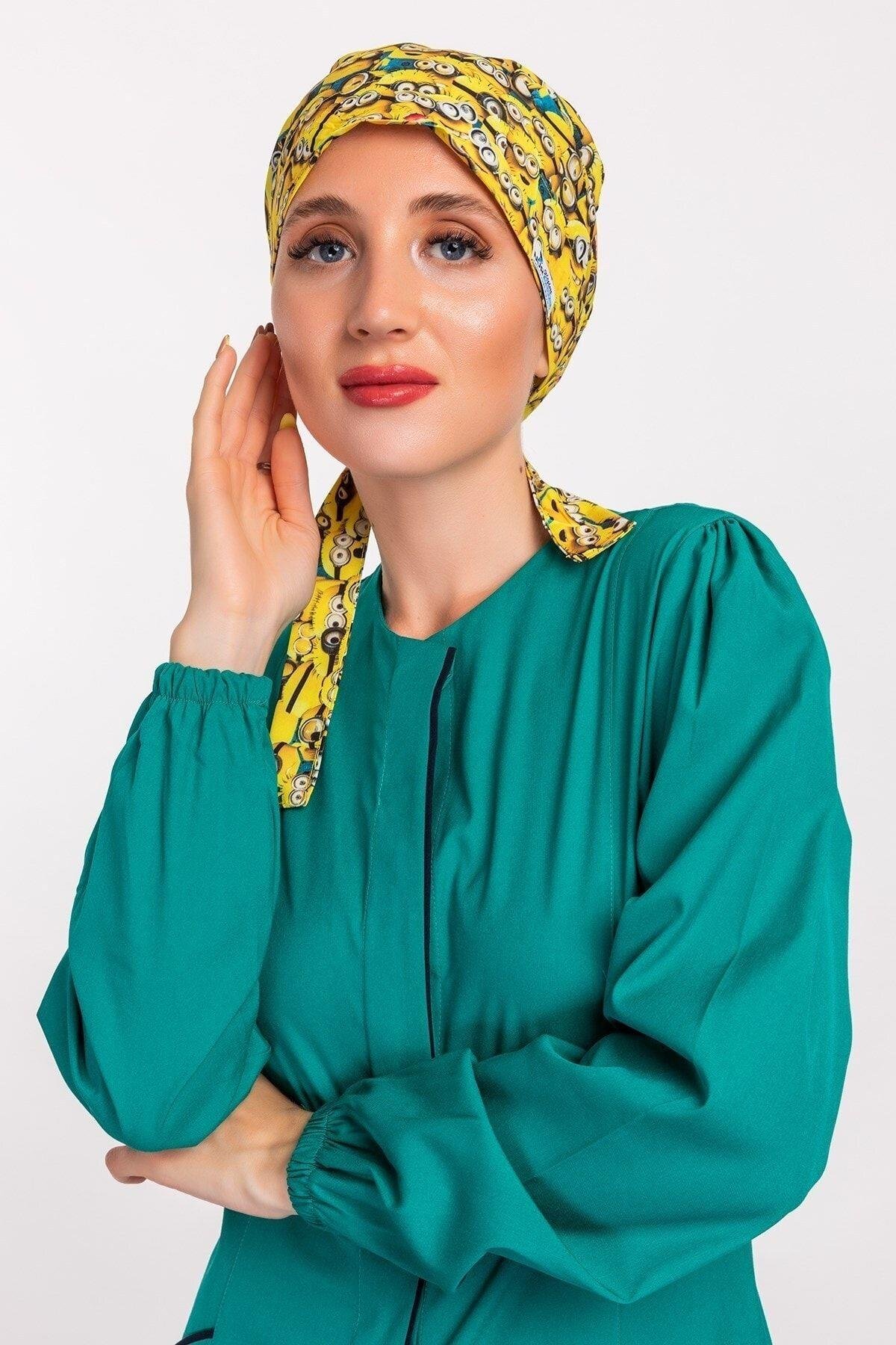 Kadın Tesettür Desenli Bone - Minyonlar-Nur Medikal Giyim