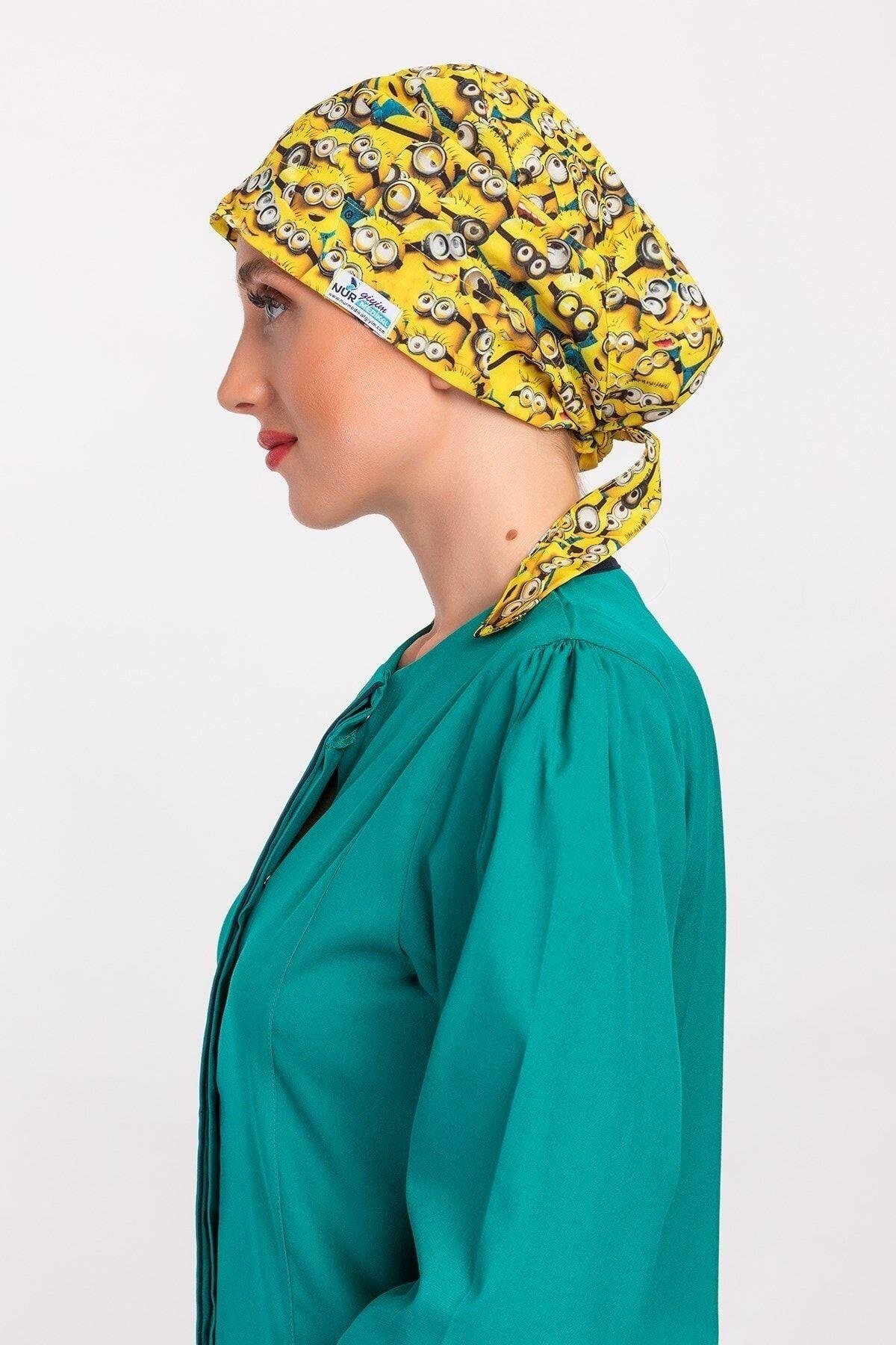 Kadın Tesettür Desenli Bone - Minyonlar-Nur Medikal Giyim