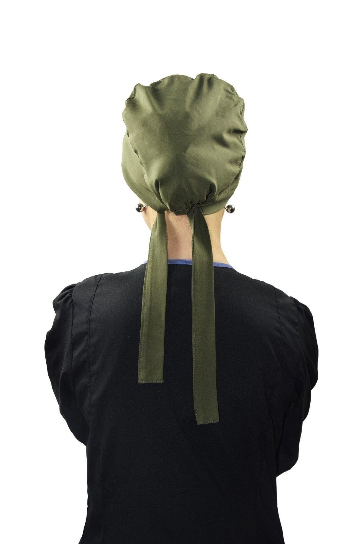 Kadın Tesettür Düz Haki Yeşil Doktor Hemşire Aşçı Tesettür Cerrahi Bone-Nur Medikal Giyim