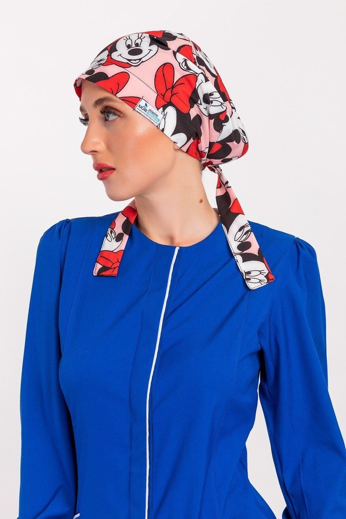 Kadın Tesettür Hemşire Bonesi - Pudra Mickey-Nur Medikal Giyim