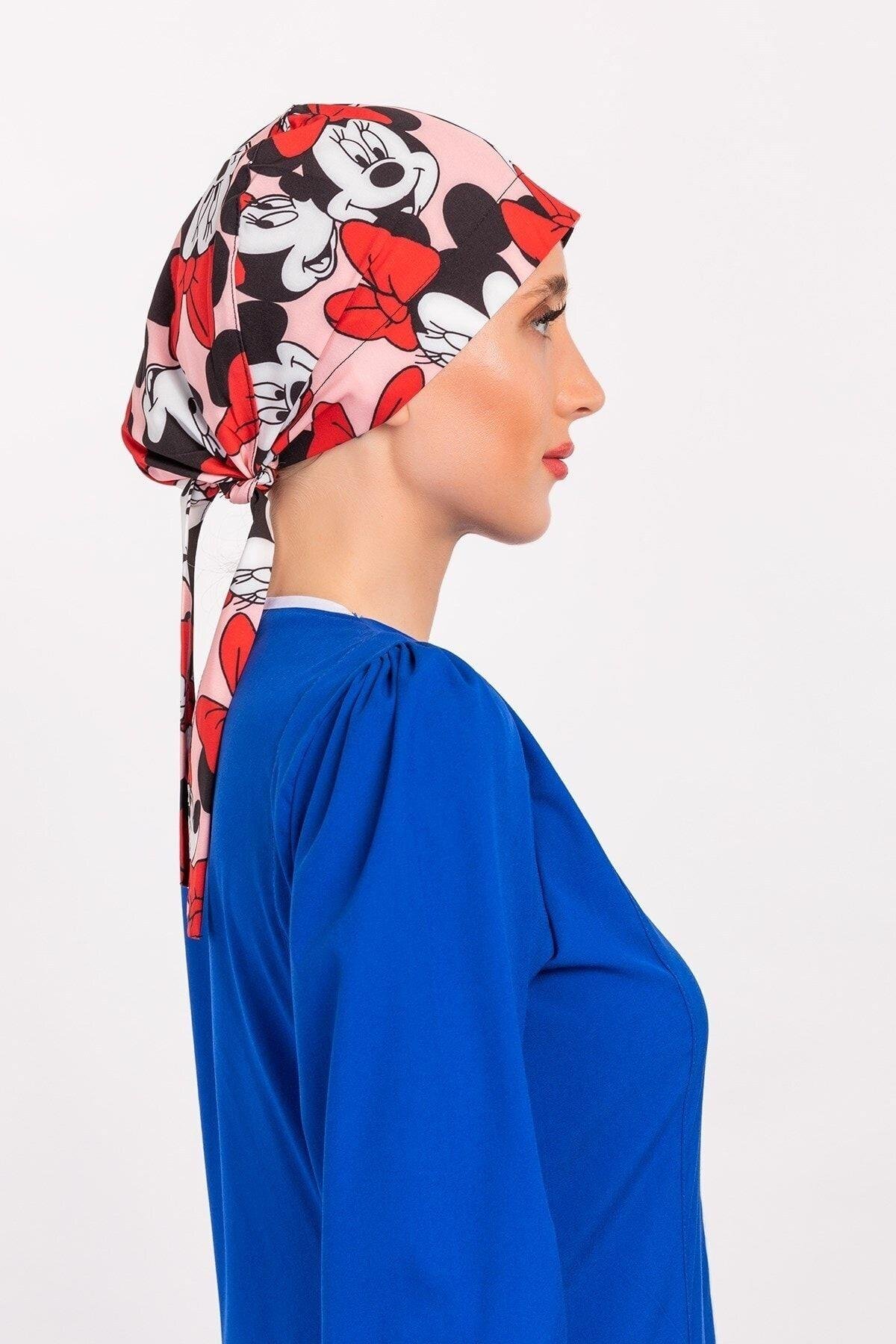 Kadın Tesettür Hemşire Bonesi - Pudra Mickey-Nur Medikal Giyim