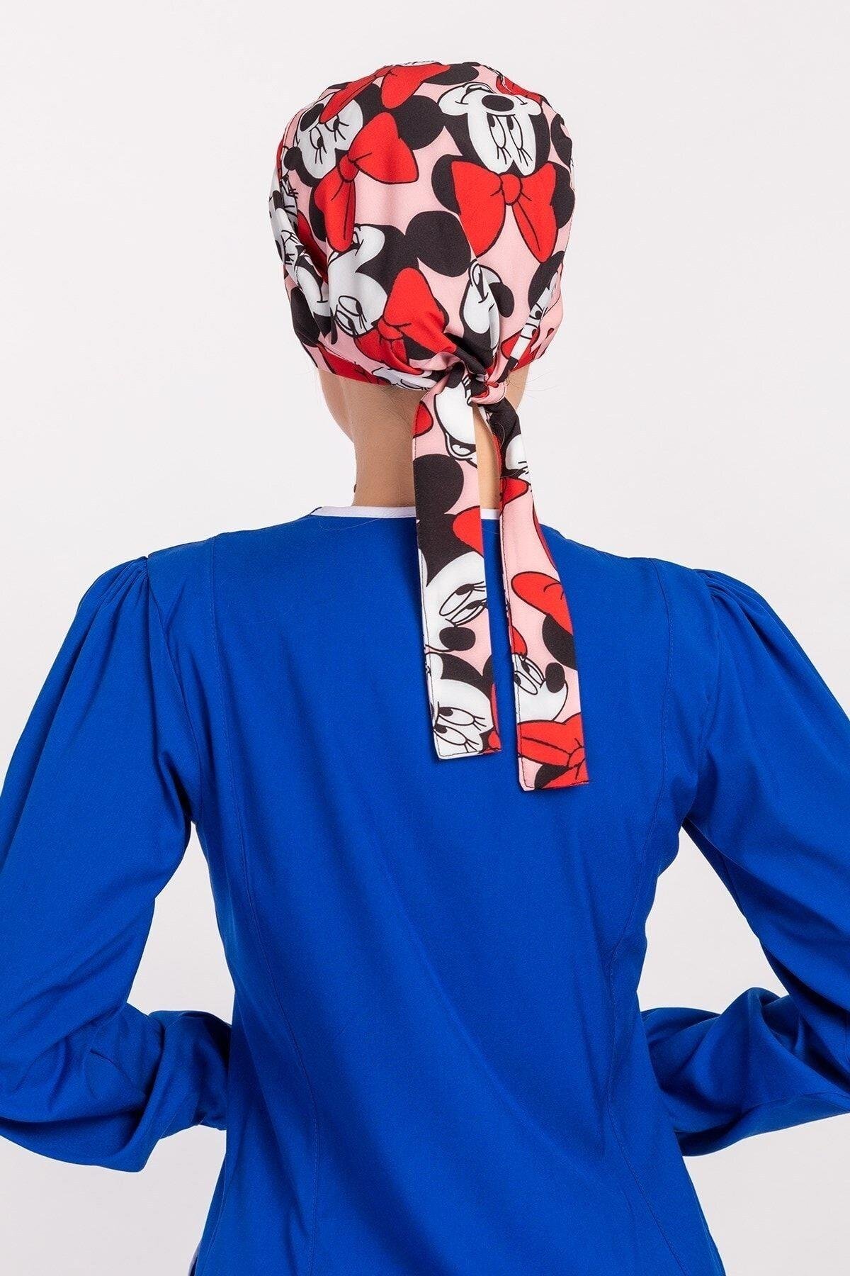 Kadın Tesettür Hemşire Bonesi - Pudra Mickey-Nur Medikal Giyim