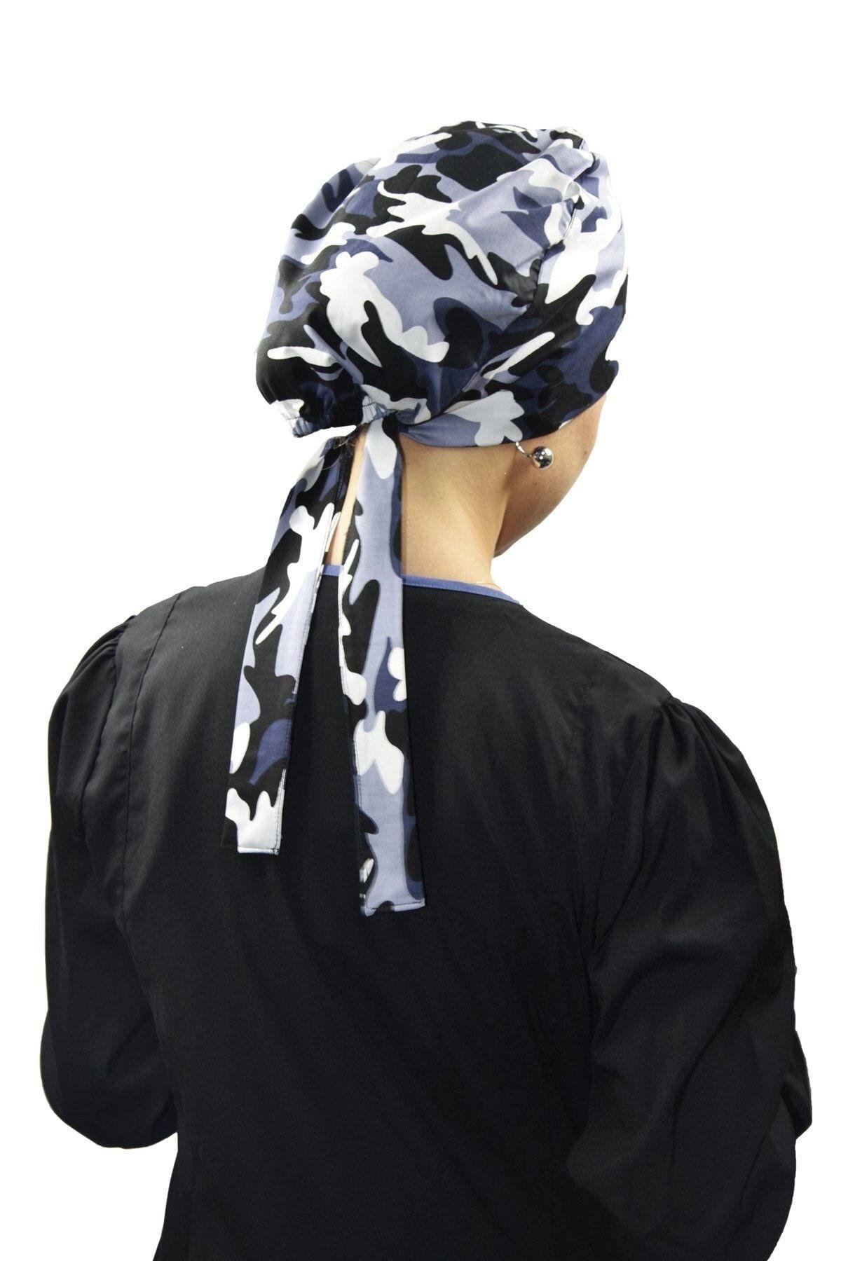 Kadın Tesettür Kamuflaj Desenli Doktor Hemşire Hastane Aşçı Cerrahi Tesettür Bonesi-Nur Ortopedi