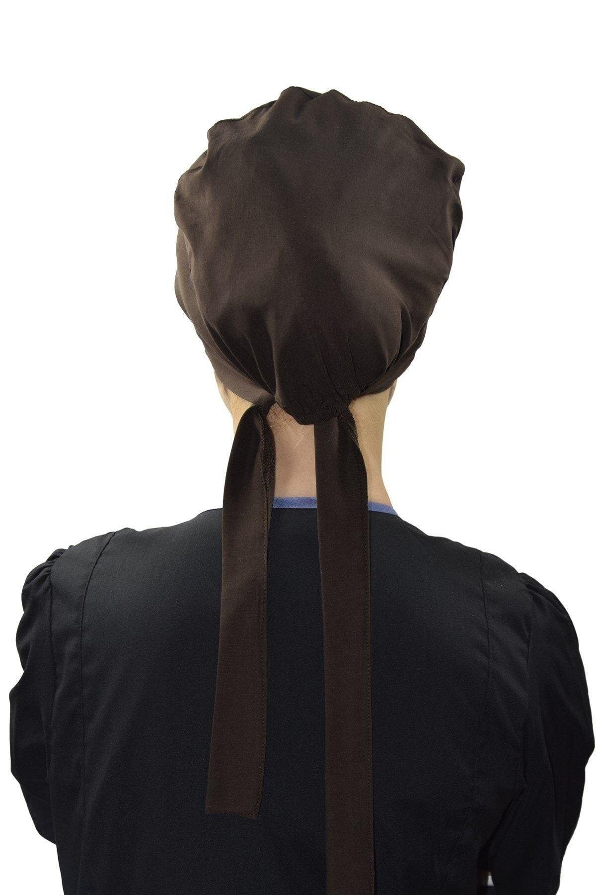 Kadın Tesettür Likralı Koyu Kahverengi Doktor Hemşire Aşçı Cerrahi Tesettür Bonesi-Nur Ortopedi