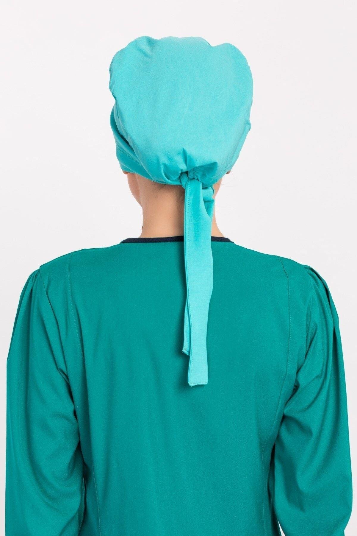 Kadın Tesettür Mint Mavisi Hastane Doktor Hemşire Aşçı Bonesi-Nur Medikal Giyim