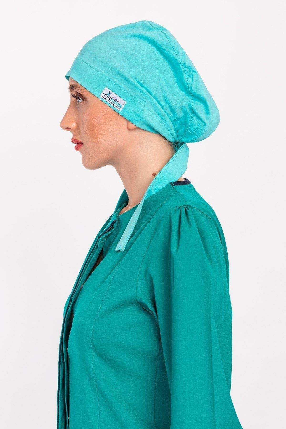 Kadın Tesettür Mint Mavisi Hastane Doktor Hemşire Aşçı Bonesi-Nur Medikal Giyim