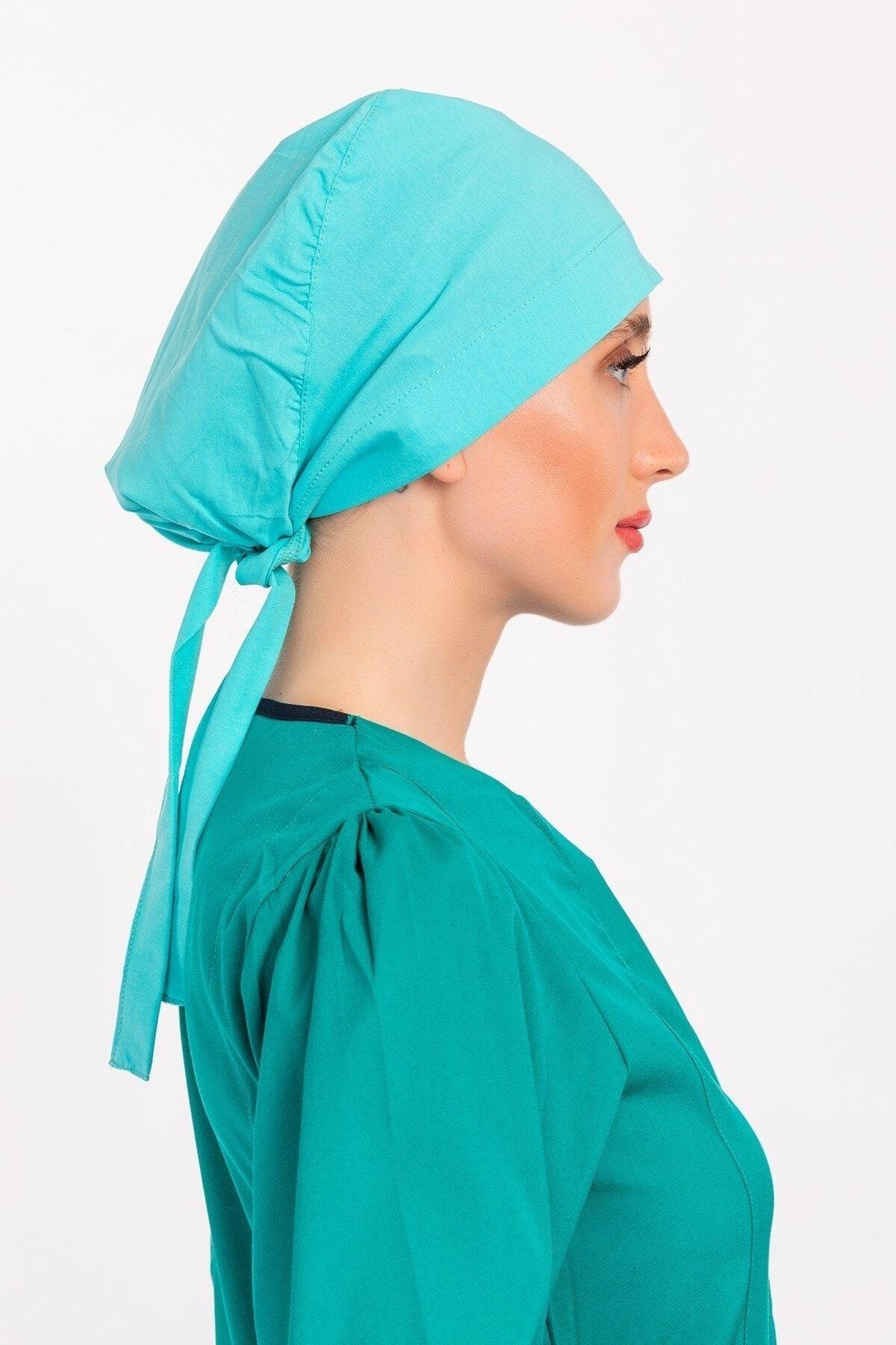 Kadın Tesettür Mint Mavisi Hastane Doktor Hemşire Aşçı Bonesi-Nur Medikal Giyim