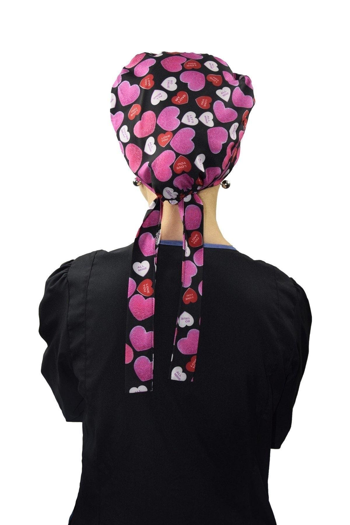 Kadın Tesettür Pembe Kalpler Doktor Hemşire Hastane Aşçı Tesettür Cerrahi Bone-Nur Medikal Giyim