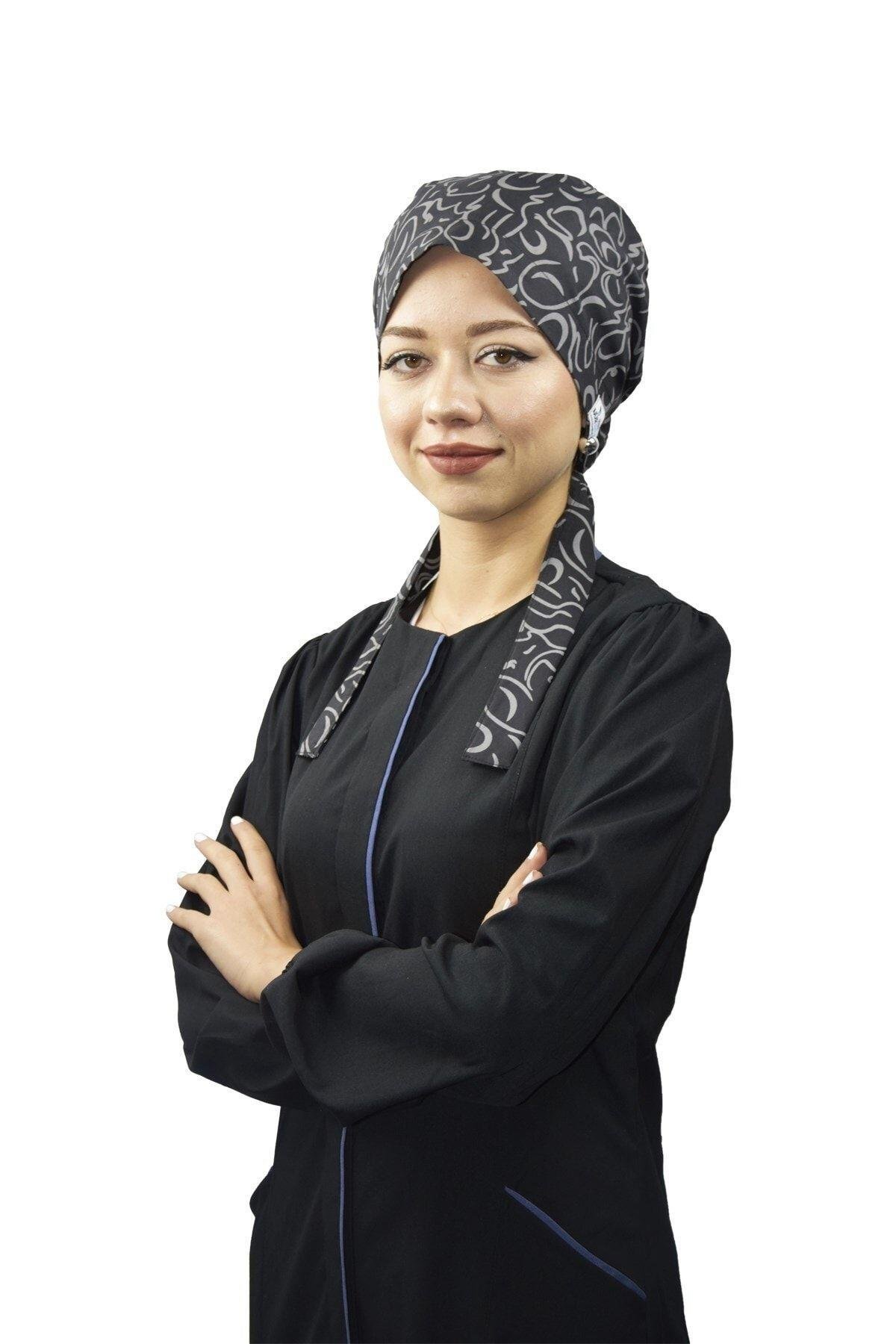 Kadın Tesettür Siyah Dalgalar Doktor Hemşire Hastane Aşçı Cerrahi Tesettür Bonesi-Nur Ortopedi