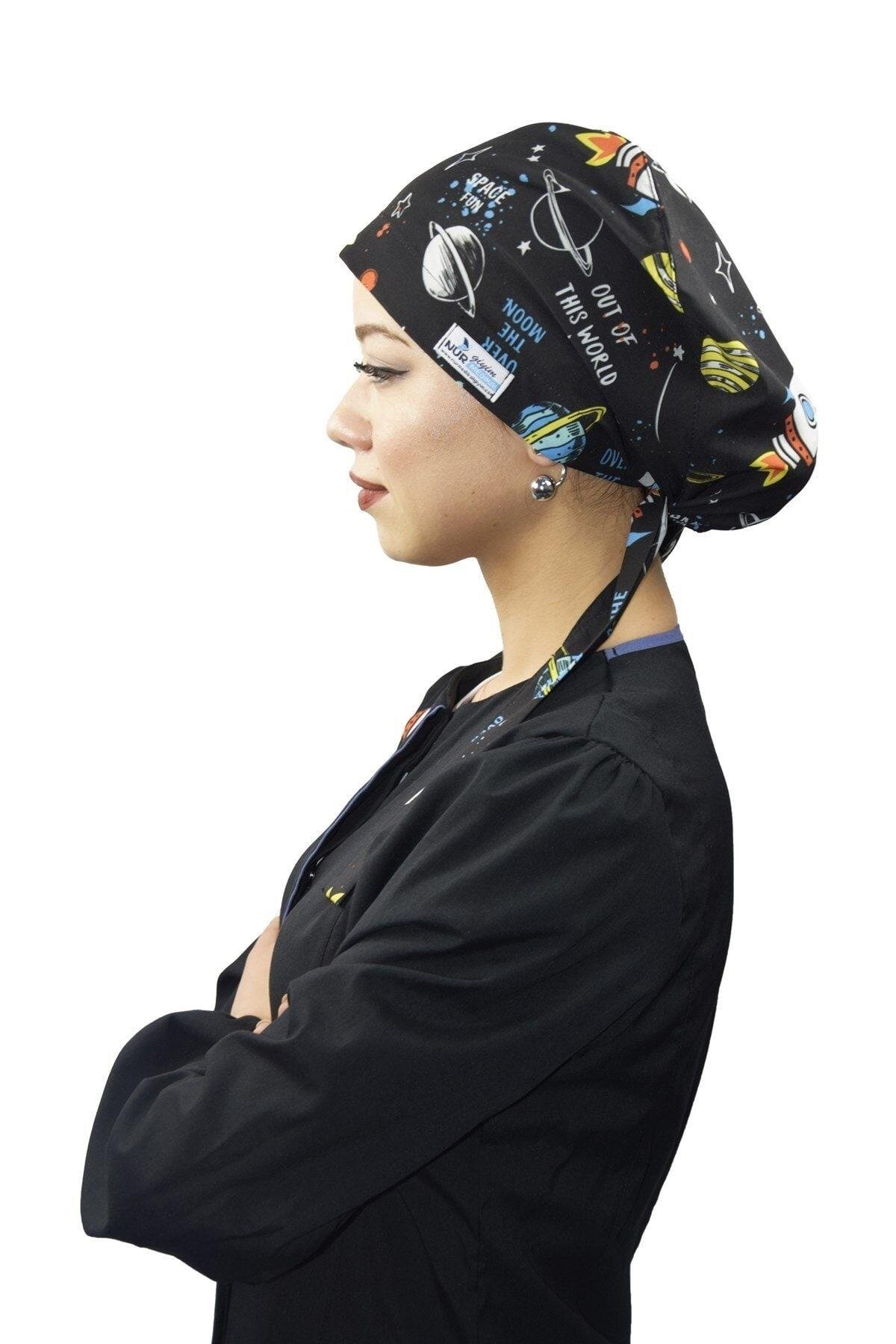 Kadın Tesettür Siyah Gezegen Doktor Hemşire Hastane Aşçı Cerrahi Tesettür Bone-Nur Ortopedi