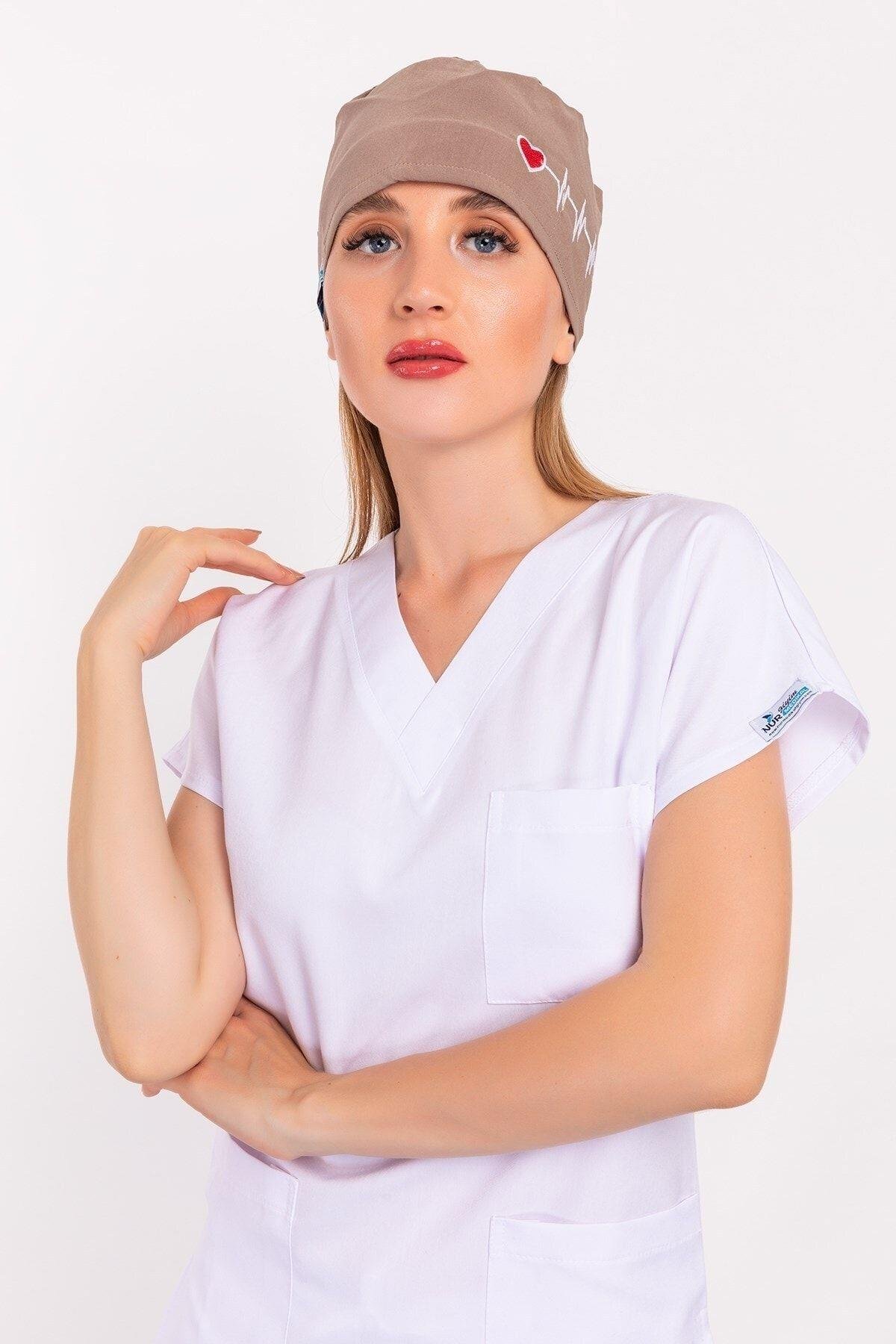 Kadın Vizon Kalp Ritim Doktor Hemşire Hastane Medikal Cerrahi Bone B173-Nur Medikal Giyim