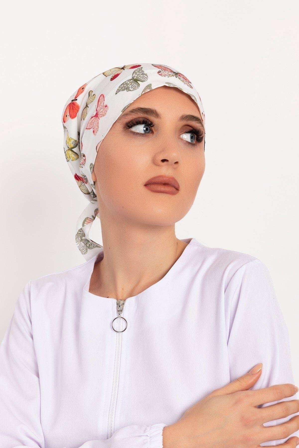 Kadın Yeşil Kelebek Desenli Tesettür Doktor Hemşire Hastane Aşçı Cerrahi Bone-Nur Medikal Giyim